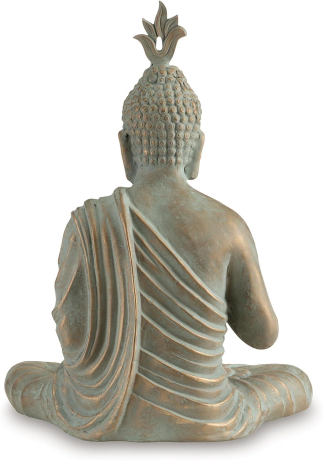 imageSignature Design by Ashley Hosgrove Cultural Tabletop Paper Composite Sitting Buddha Sculpture Metallic amp Green