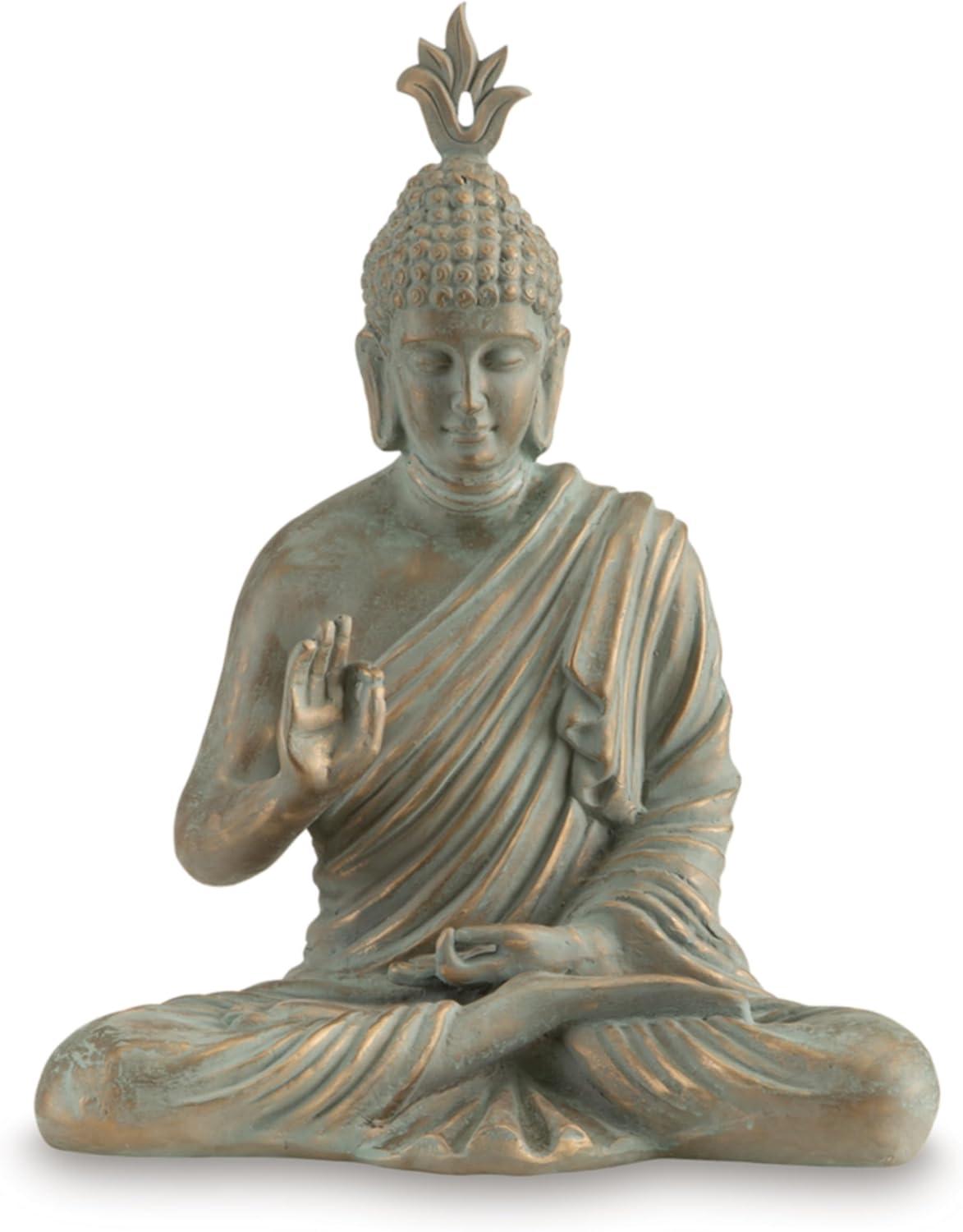 imageSignature Design by Ashley Hosgrove Cultural Tabletop Paper Composite Sitting Buddha Sculpture Metallic amp Green