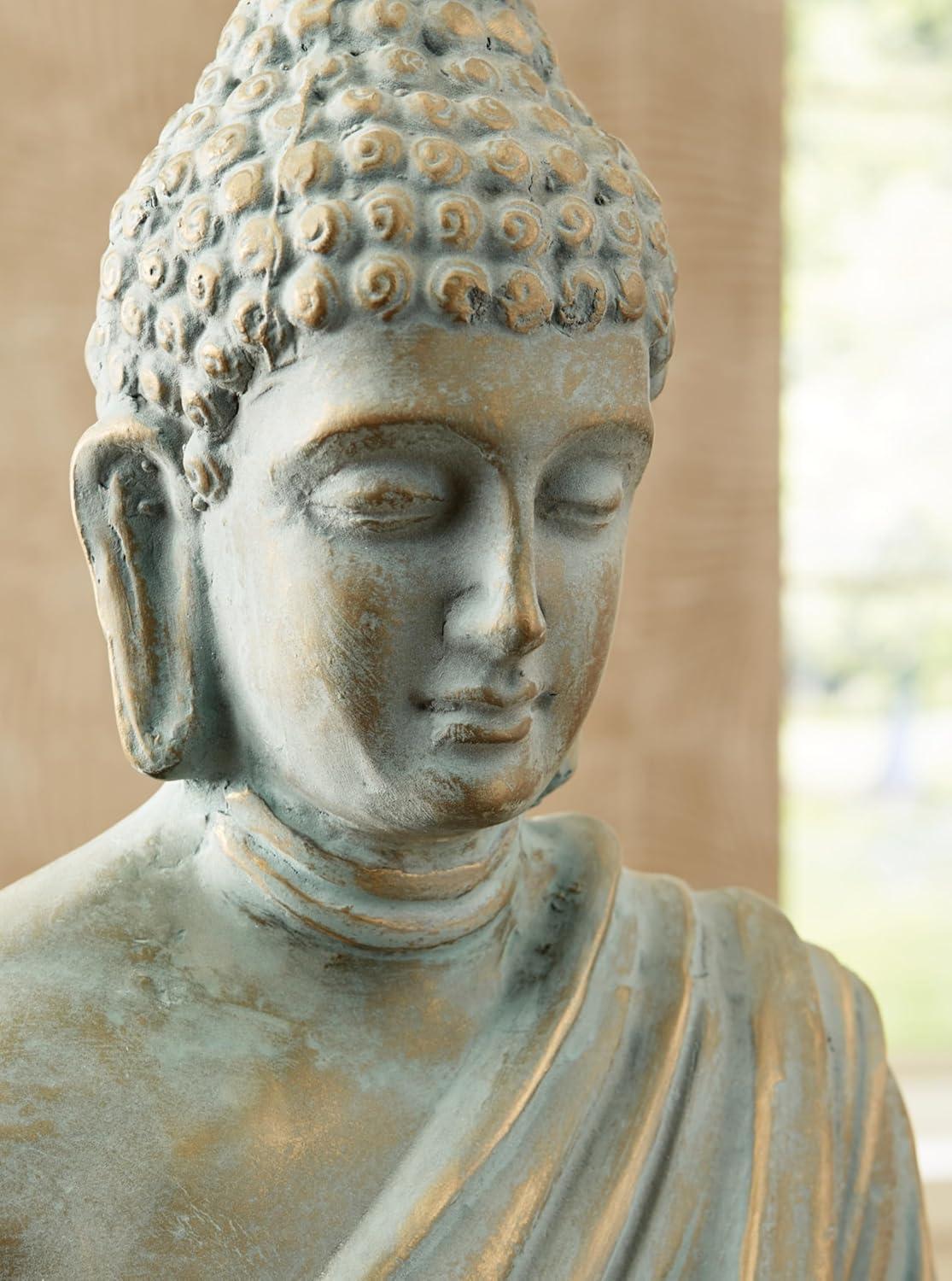 imageSignature Design by Ashley Hosgrove Cultural Tabletop Paper Composite Sitting Buddha Sculpture Metallic amp Green