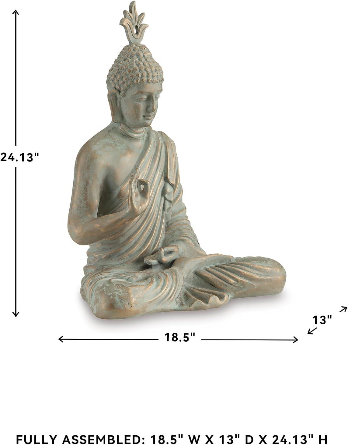 imageSignature Design by Ashley Hosgrove Cultural Tabletop Paper Composite Sitting Buddha Sculpture Metallic amp Green
