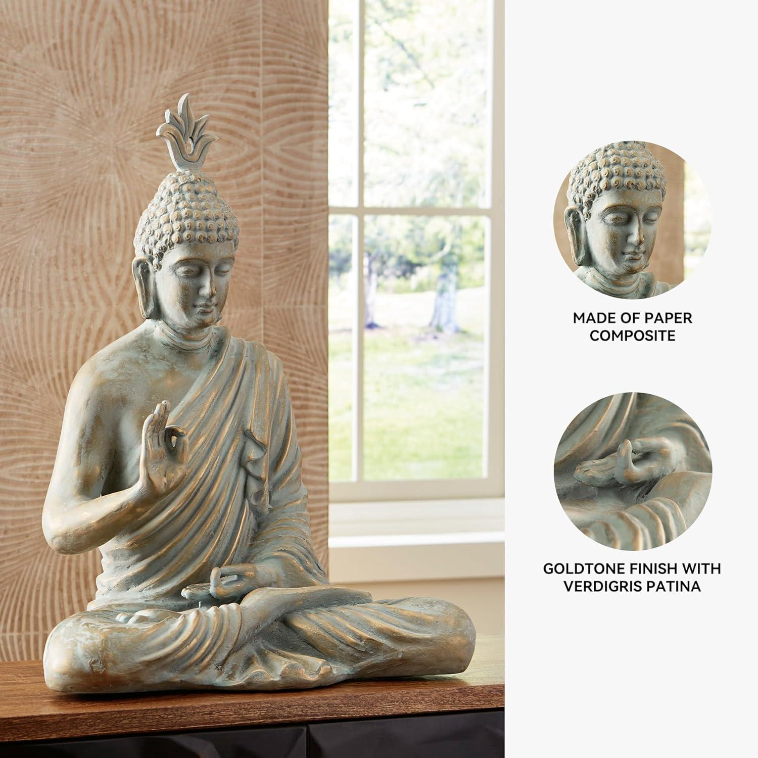 imageSignature Design by Ashley Hosgrove Cultural Tabletop Paper Composite Sitting Buddha Sculpture Metallic amp Green