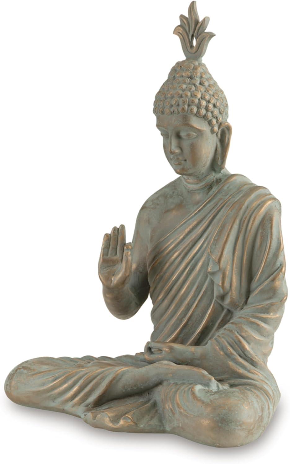 imageSignature Design by Ashley Hosgrove Cultural Tabletop Paper Composite Sitting Buddha Sculpture Metallic amp Green