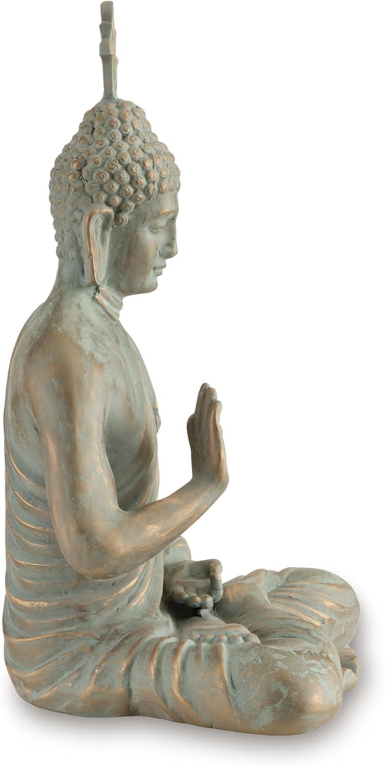 imageSignature Design by Ashley Hosgrove Cultural Tabletop Paper Composite Sitting Buddha Sculpture Metallic amp Green