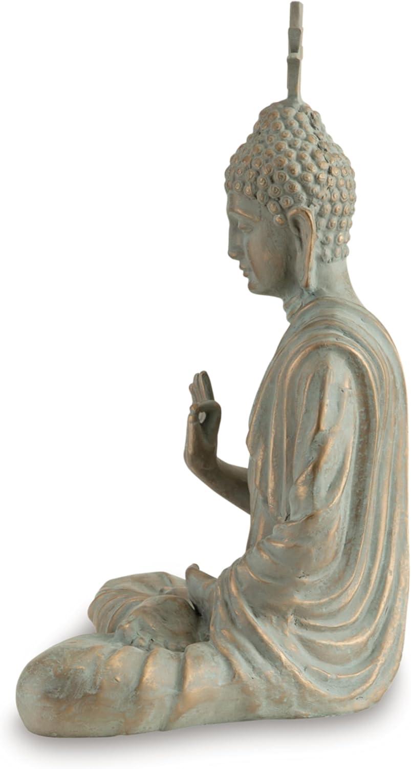 imageSignature Design by Ashley Hosgrove Cultural Tabletop Paper Composite Sitting Buddha Sculpture Metallic amp Green