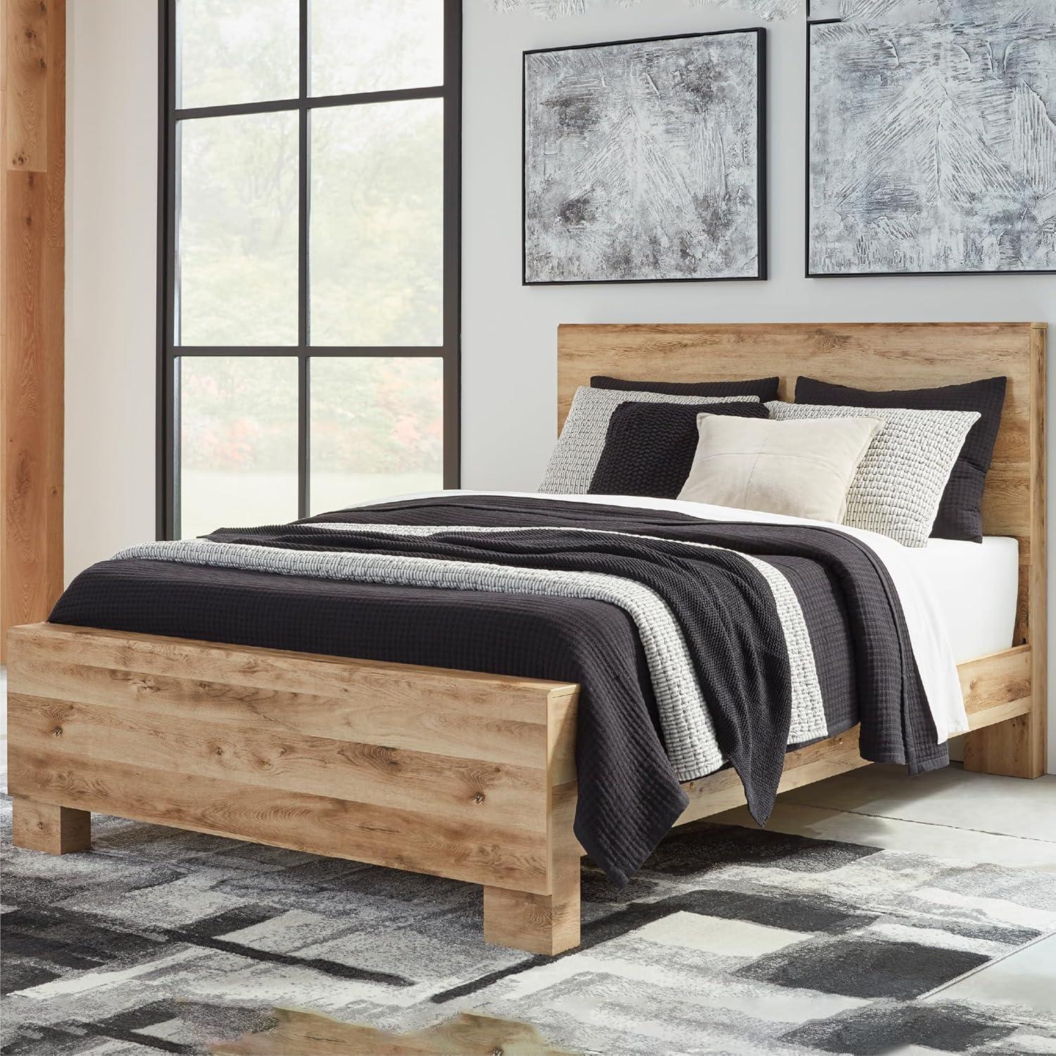 imageSignature Design by Ashley Hyanna Rustic King Platform Bed with 2 Side Storage Drawer Foundation or Box Spring Not Needed Light BrownFull