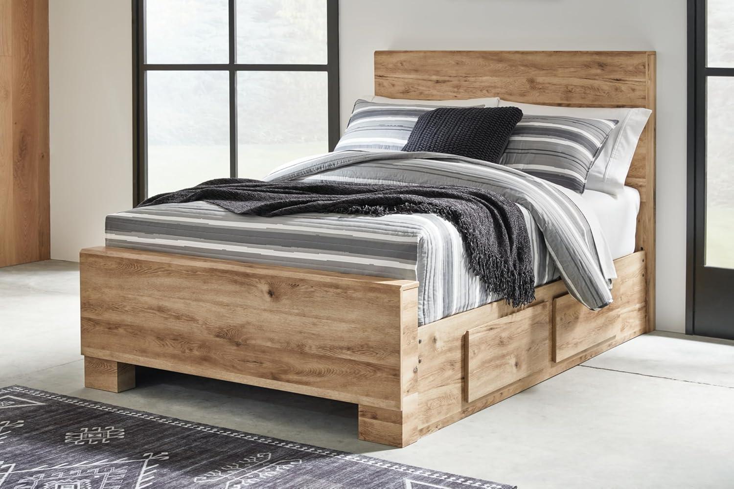 imageSignature Design by Ashley Hyanna Rustic King Platform Bed with 2 Side Storage Drawer Foundation or Box Spring Not Needed Light BrownFull