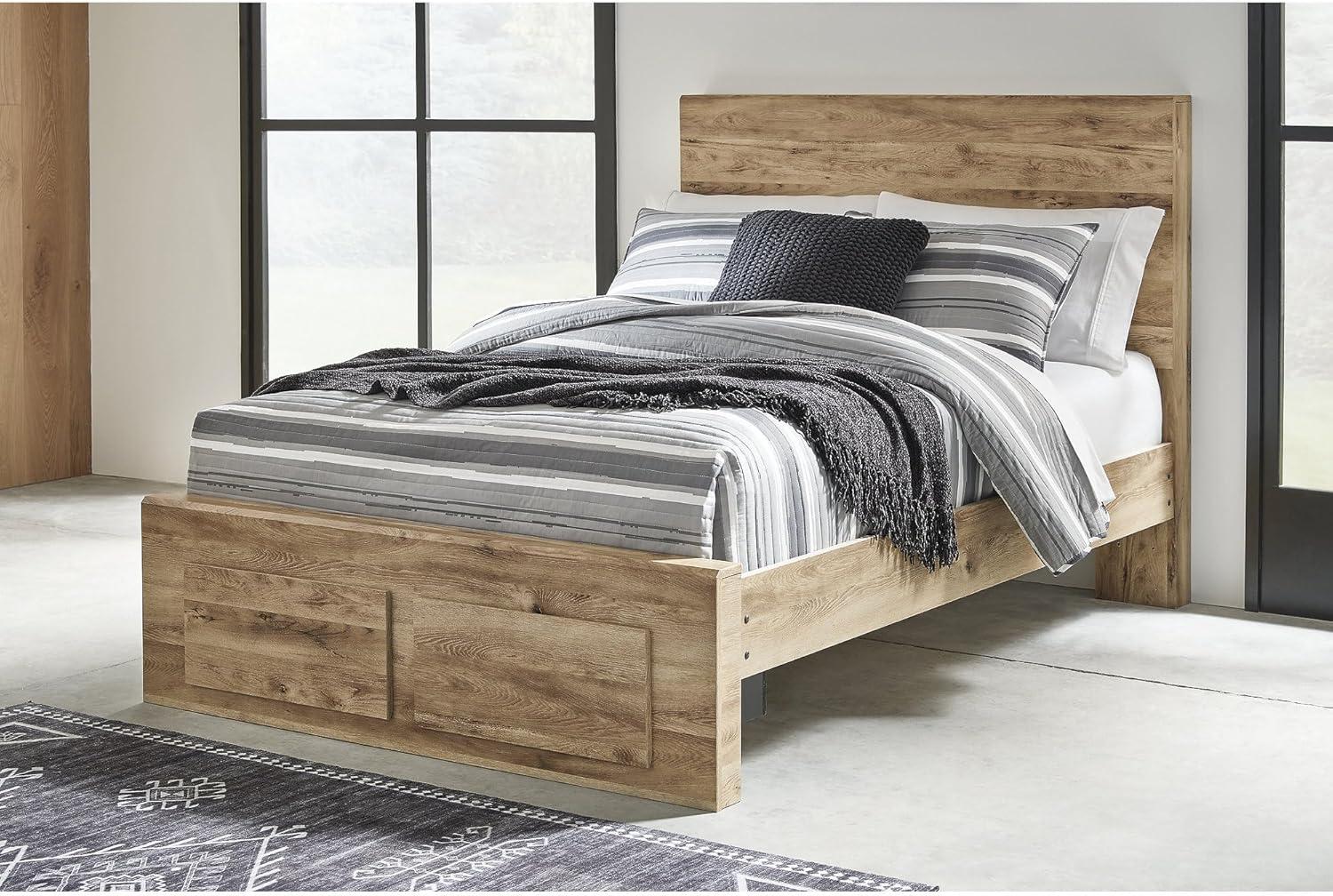 imageSignature Design by Ashley Hyanna Rustic King Platform Bed with 2 Side Storage Drawer Foundation or Box Spring Not Needed Light BrownFull