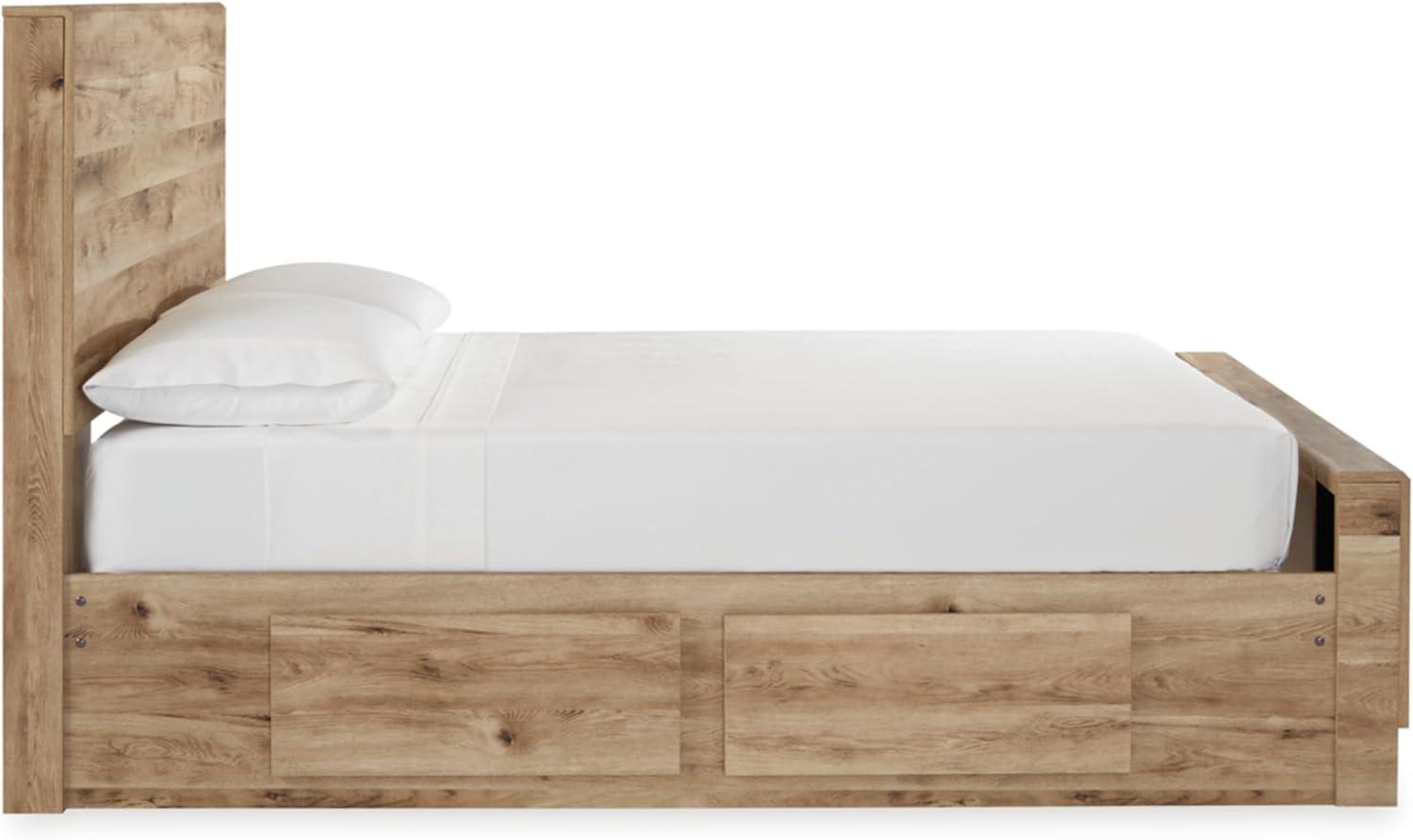 imageSignature Design by Ashley Hyanna Rustic King Platform Bed with 2 Side Storage Drawer Foundation or Box Spring Not Needed Light BrownFull