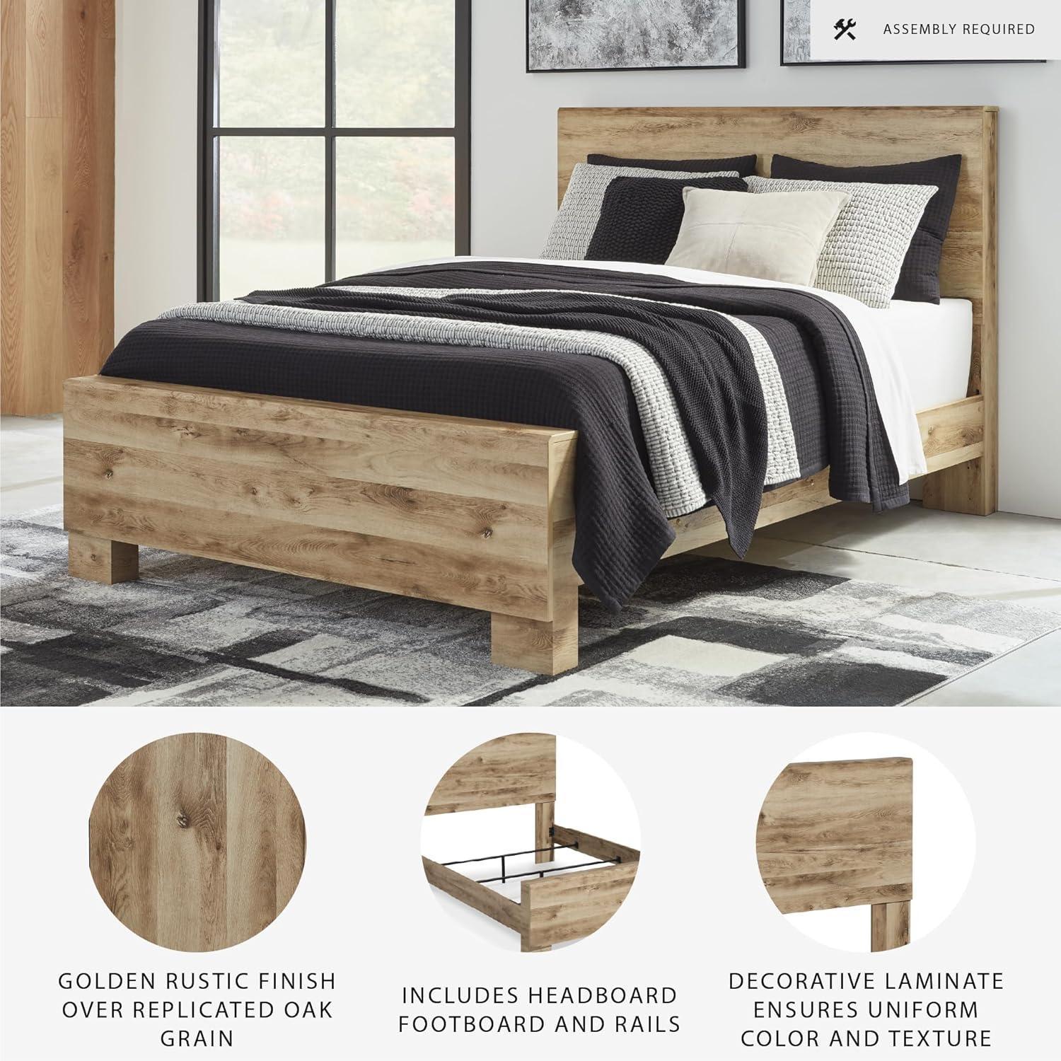 imageSignature Design by Ashley Hyanna Rustic King Platform Bed with 2 Side Storage Drawer Foundation or Box Spring Not Needed Light BrownFull