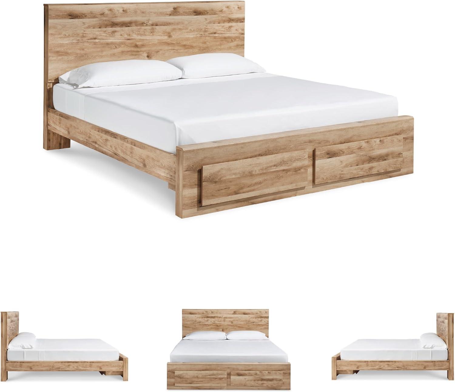 imageSignature Design by Ashley Hyanna Rustic King Platform Bed with 2 Side Storage Drawer Foundation or Box Spring Not Needed Light BrownKing