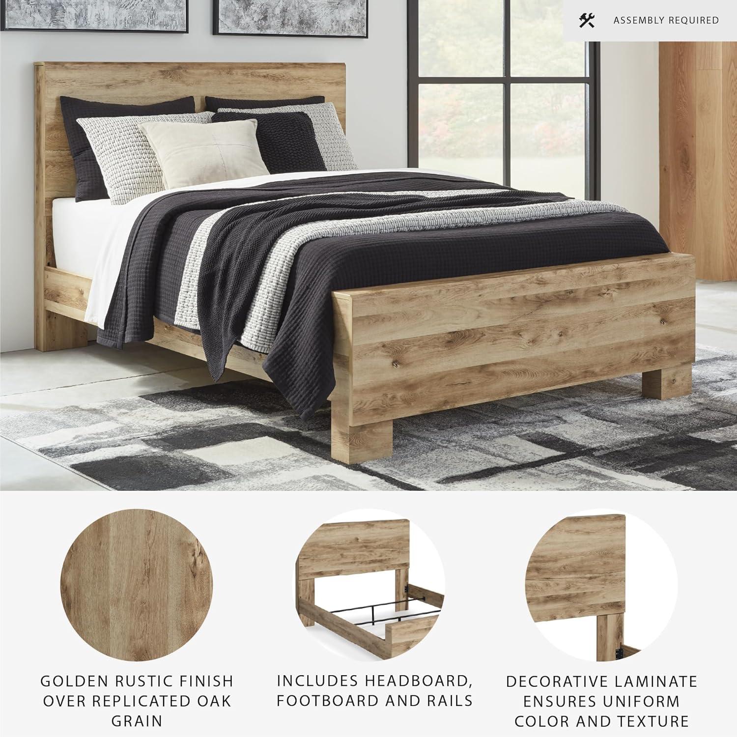 imageSignature Design by Ashley Hyanna Rustic King Platform Bed with 2 Side Storage Drawer Foundation or Box Spring Not Needed Light BrownKing
