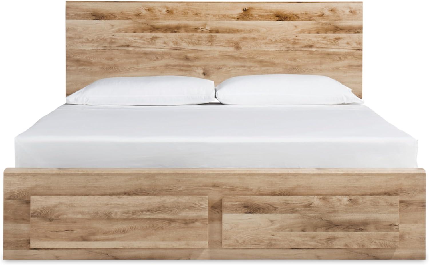 imageSignature Design by Ashley Hyanna Rustic King Platform Bed with 2 Side Storage Drawer Foundation or Box Spring Not Needed Light BrownKing