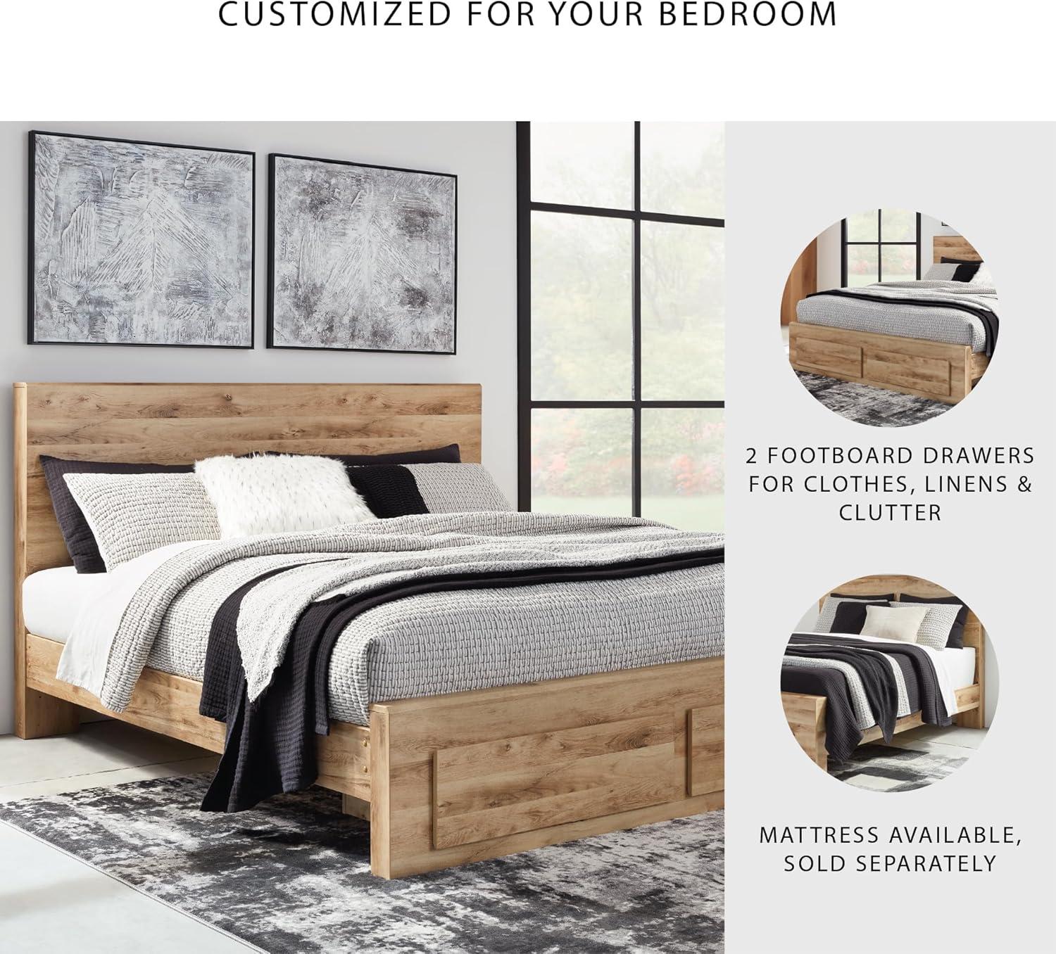 imageSignature Design by Ashley Hyanna Rustic King Platform Bed with 2 Side Storage Drawer Foundation or Box Spring Not Needed Light BrownKing