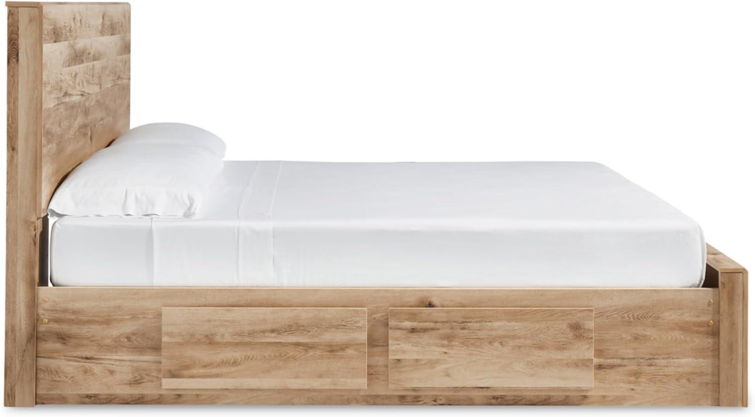 imageSignature Design by Ashley Hyanna Rustic King Platform Bed with 2 Side Storage Drawer Foundation or Box Spring Not Needed Light BrownKing