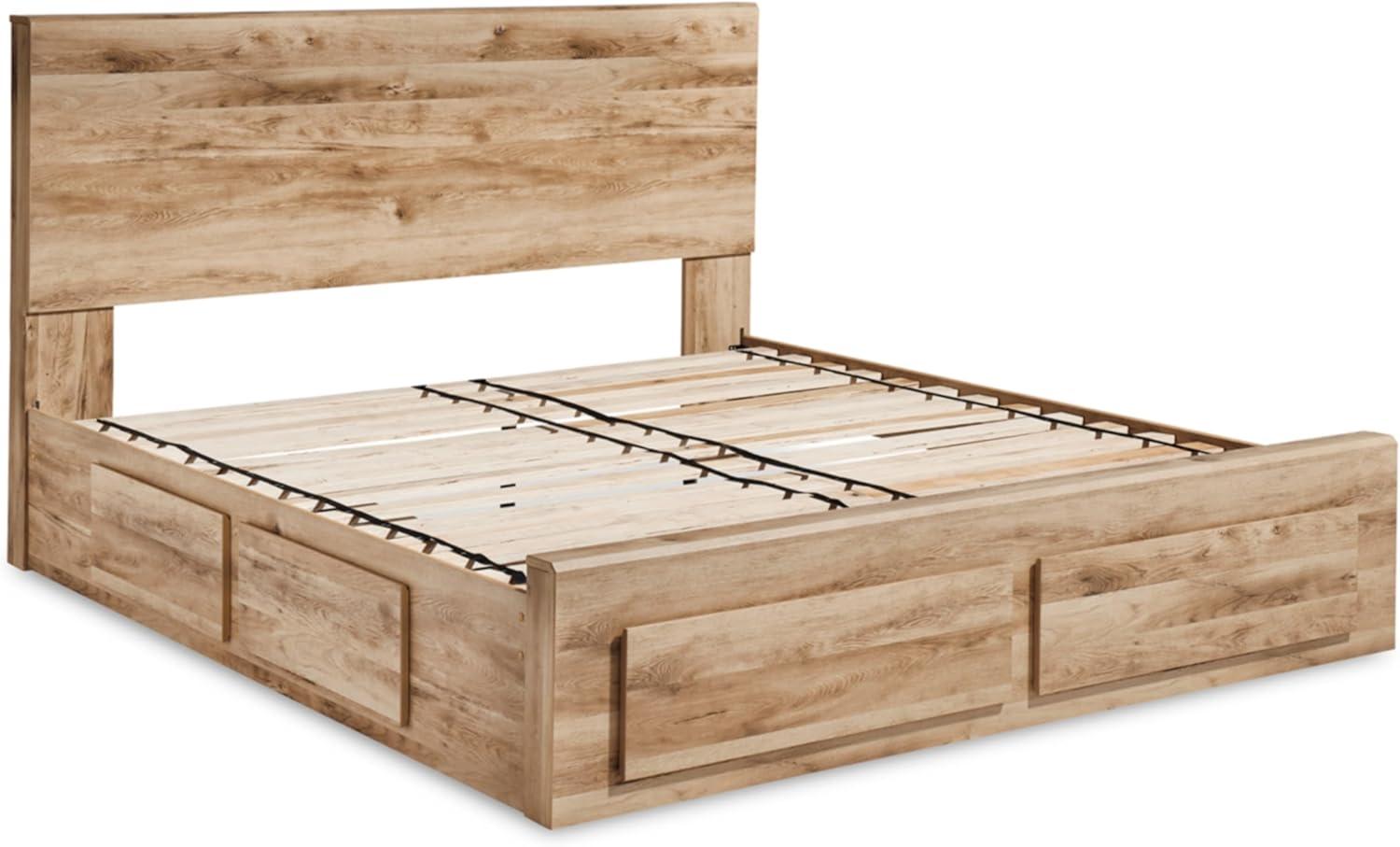 imageSignature Design by Ashley Hyanna Rustic King Platform Bed with 2 Side Storage Drawer Foundation or Box Spring Not Needed Light BrownKing