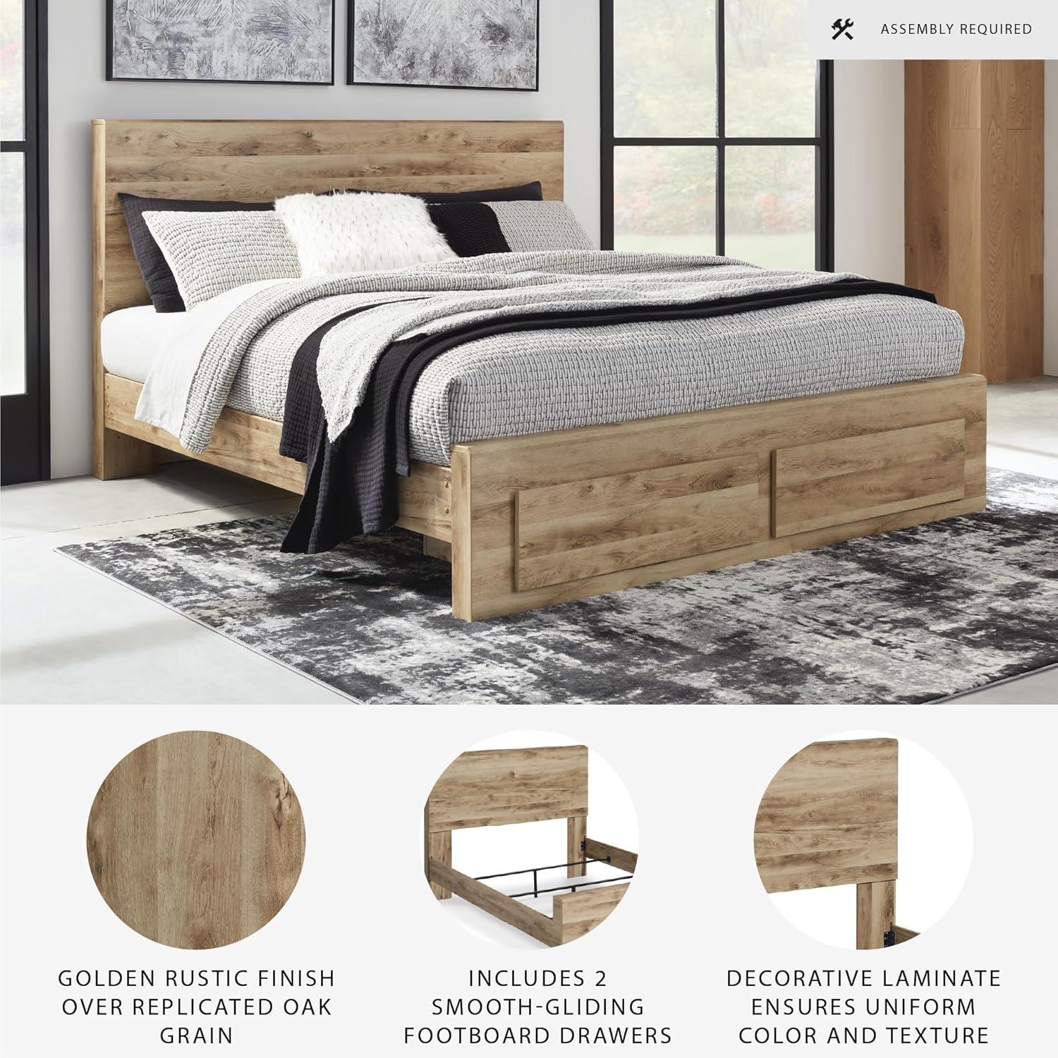 imageSignature Design by Ashley Hyanna Rustic King Platform Bed with 2 Side Storage Drawer Foundation or Box Spring Not Needed Light BrownKing