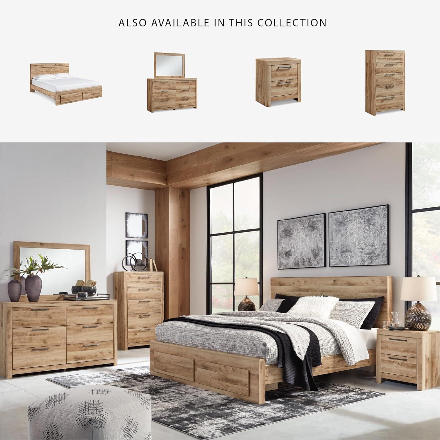 imageSignature Design by Ashley Hyanna Rustic King Platform Bed with 2 Side Storage Drawer Foundation or Box Spring Not Needed Light BrownQueen