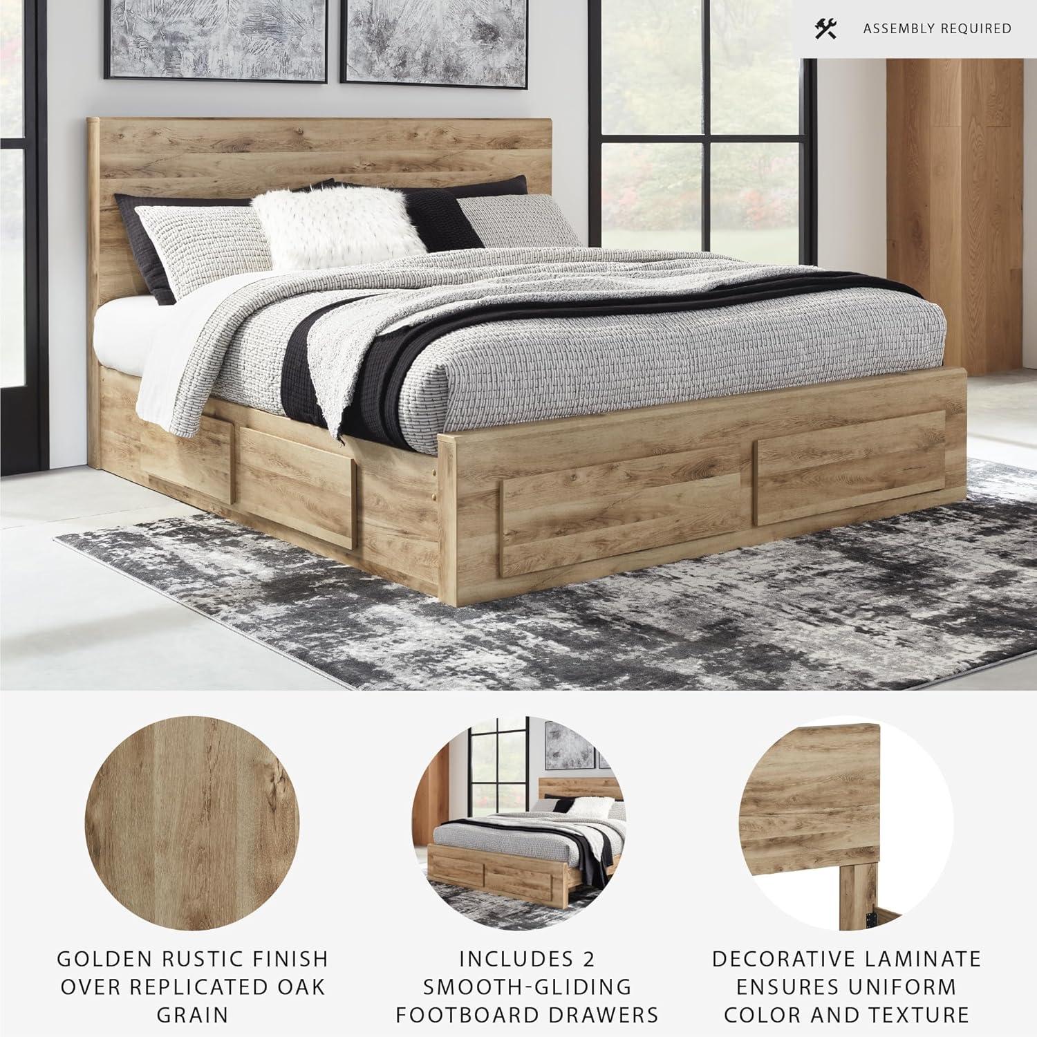 imageSignature Design by Ashley Hyanna Rustic King Platform Bed with 2 Side Storage Drawer Foundation or Box Spring Not Needed Light BrownQueen