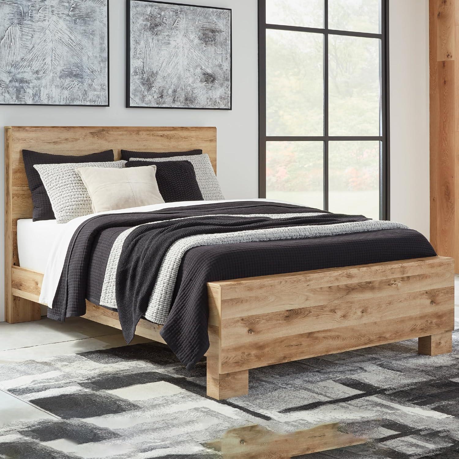 imageSignature Design by Ashley Hyanna Rustic King Platform Bed with 2 Side Storage Drawer Foundation or Box Spring Not Needed Light BrownQueen