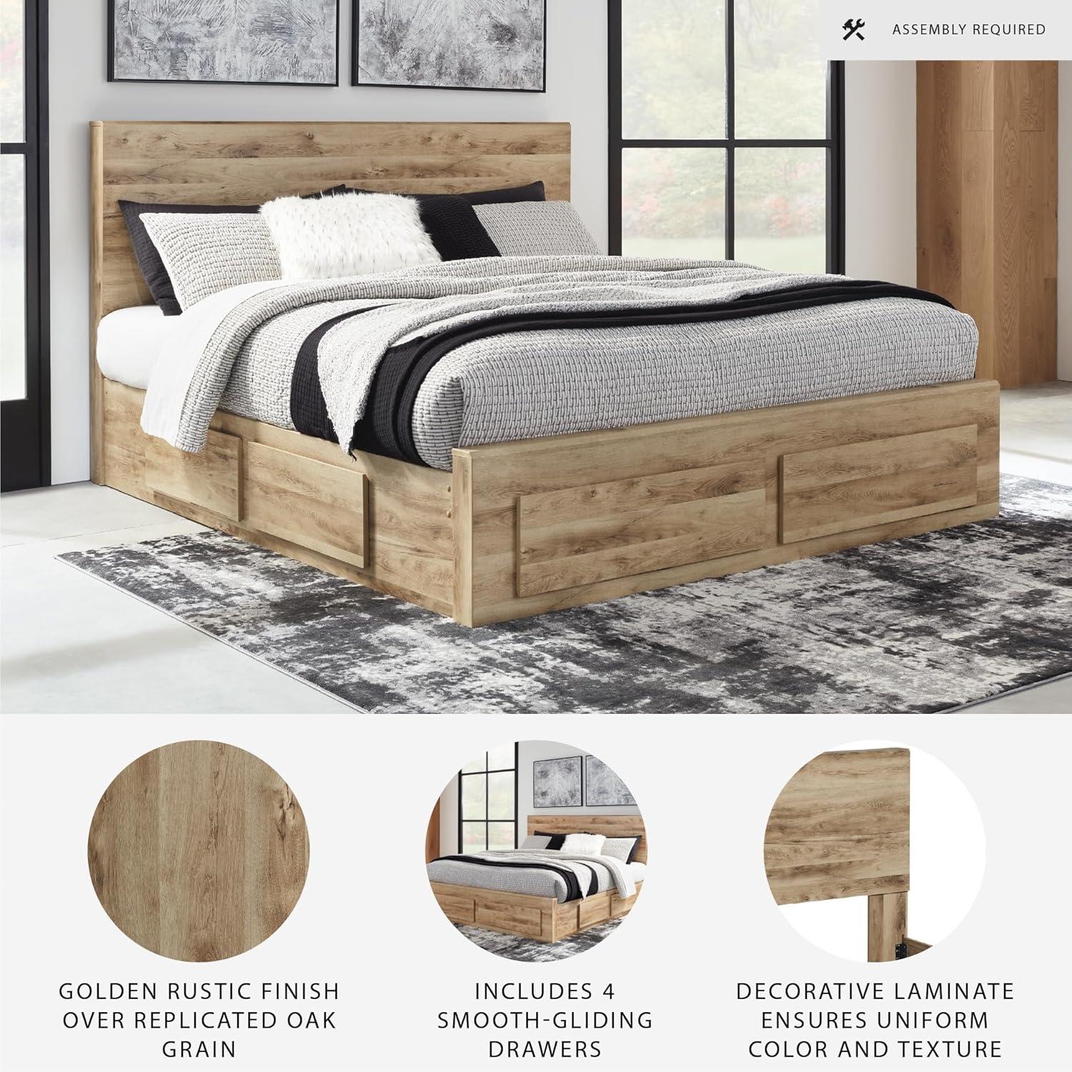 imageSignature Design by Ashley Hyanna Rustic King Platform Bed with 2 Side Storage Drawer Foundation or Box Spring Not Needed Light BrownQueen