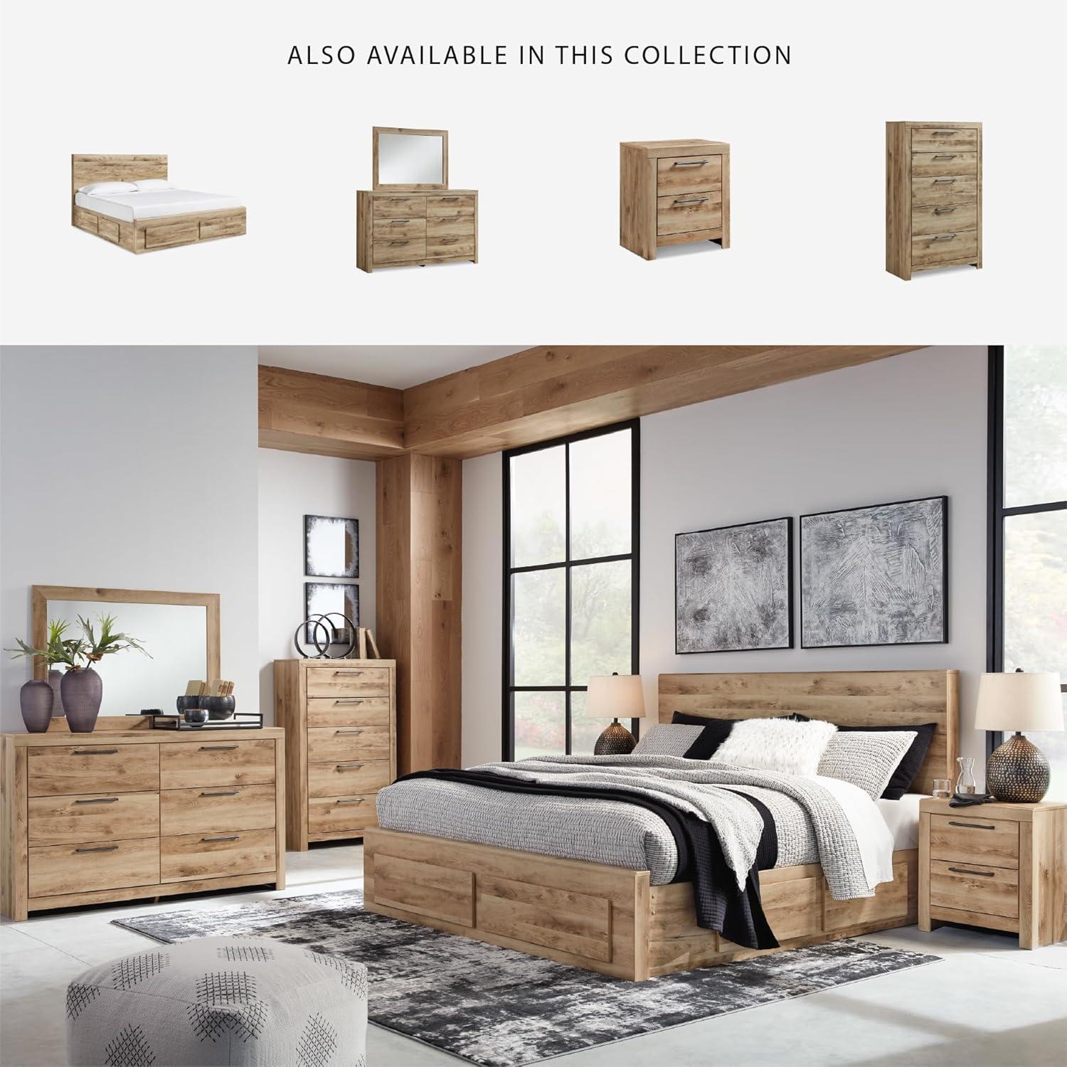imageSignature Design by Ashley Hyanna Rustic King Platform Bed with 2 Side Storage Drawer Foundation or Box Spring Not Needed Light BrownQueen