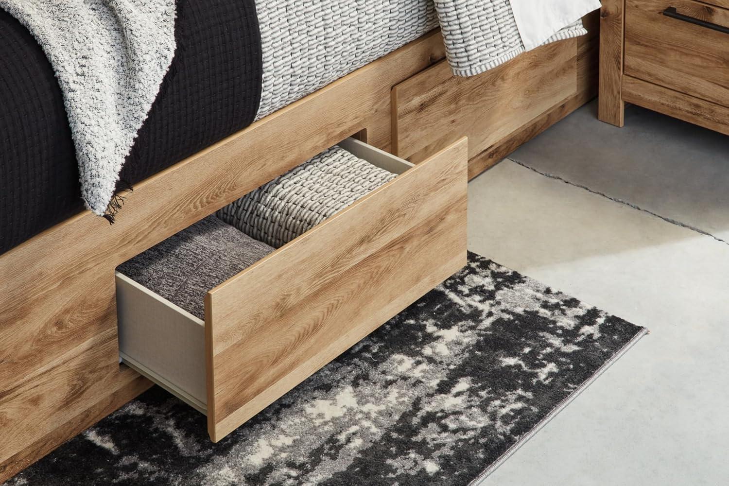 imageSignature Design by Ashley Hyanna Rustic King Platform Bed with 2 Side Storage Drawer Foundation or Box Spring Not Needed Light BrownQueen