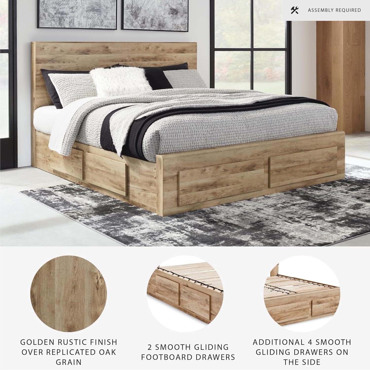 imageSignature Design by Ashley Hyanna Rustic King Platform Bed with 2 Side Storage Drawer Foundation or Box Spring Not Needed Light BrownQueen