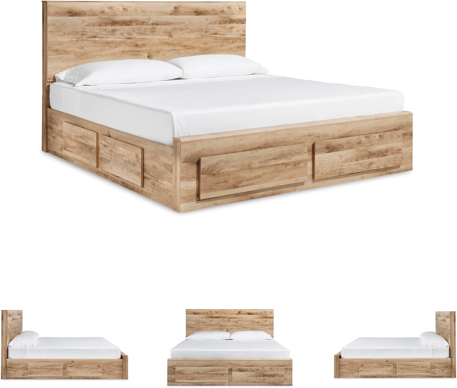 imageSignature Design by Ashley Hyanna Rustic King Platform Bed with 2 Side Storage Drawer Foundation or Box Spring Not Needed Light BrownQueen