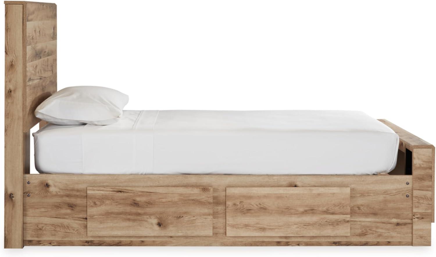 imageSignature Design by Ashley Hyanna Rustic King Platform Bed with 2 Side Storage Drawer Foundation or Box Spring Not Needed Light BrownTwin