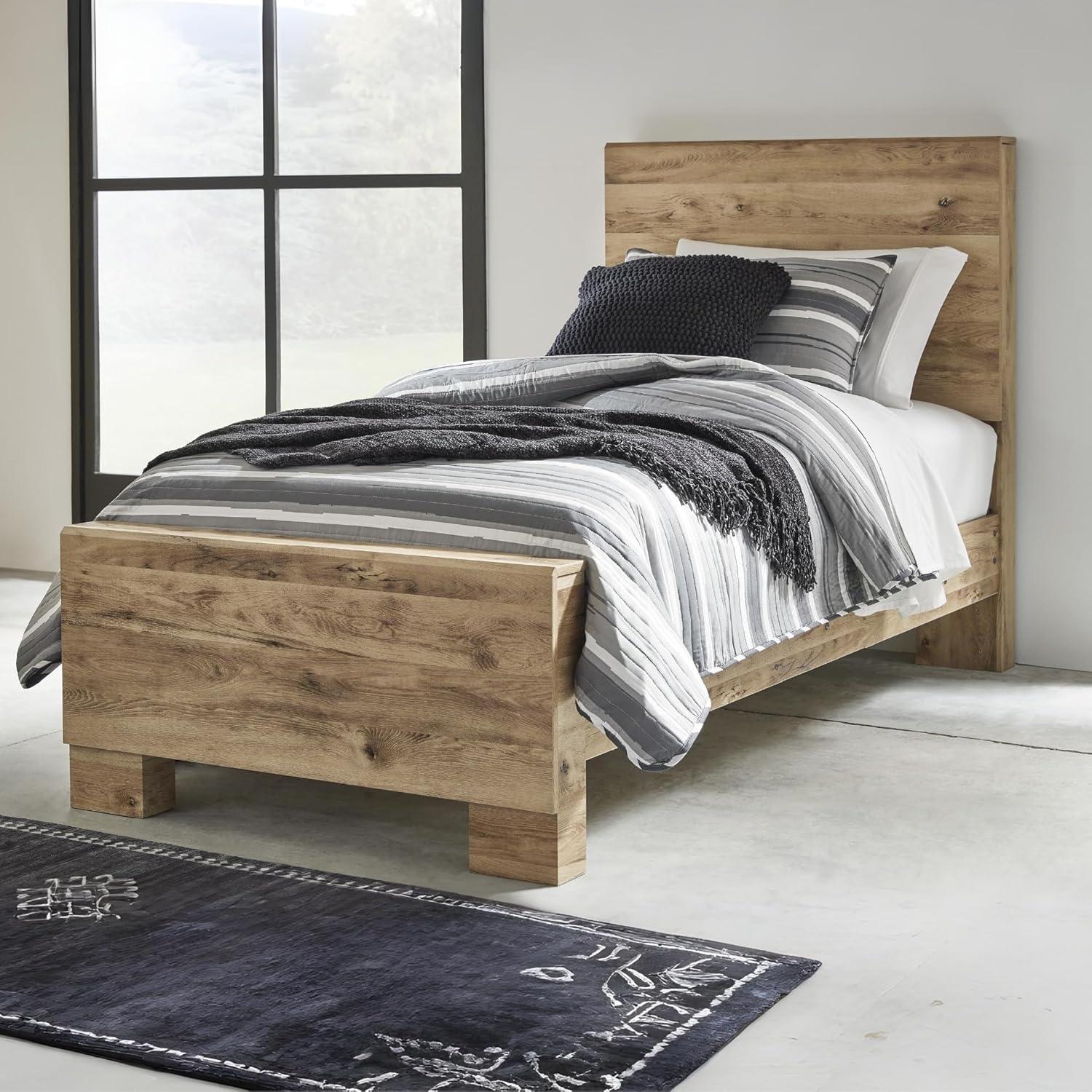 imageSignature Design by Ashley Hyanna Rustic King Platform Bed with 2 Side Storage Drawer Foundation or Box Spring Not Needed Light BrownTwin
