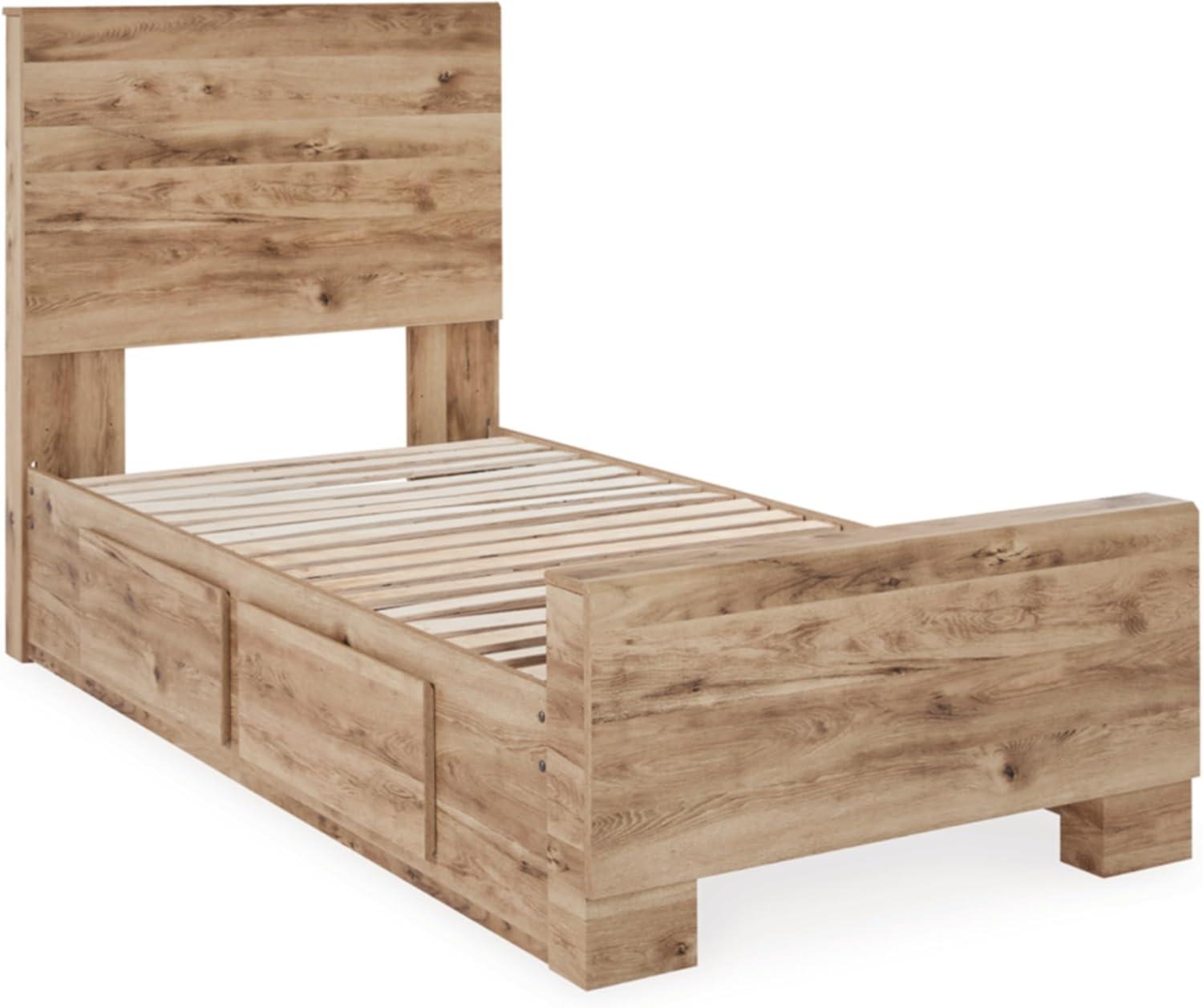 imageSignature Design by Ashley Hyanna Rustic King Platform Bed with 2 Side Storage Drawer Foundation or Box Spring Not Needed Light BrownTwin