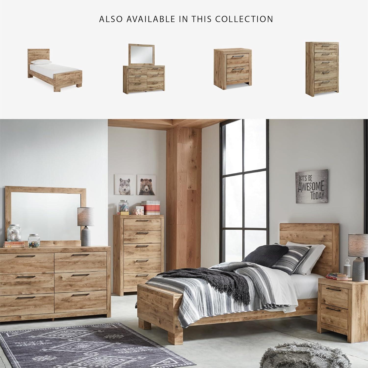 imageSignature Design by Ashley Hyanna Rustic King Platform Bed with 2 Side Storage Drawer Foundation or Box Spring Not Needed Light BrownTwin