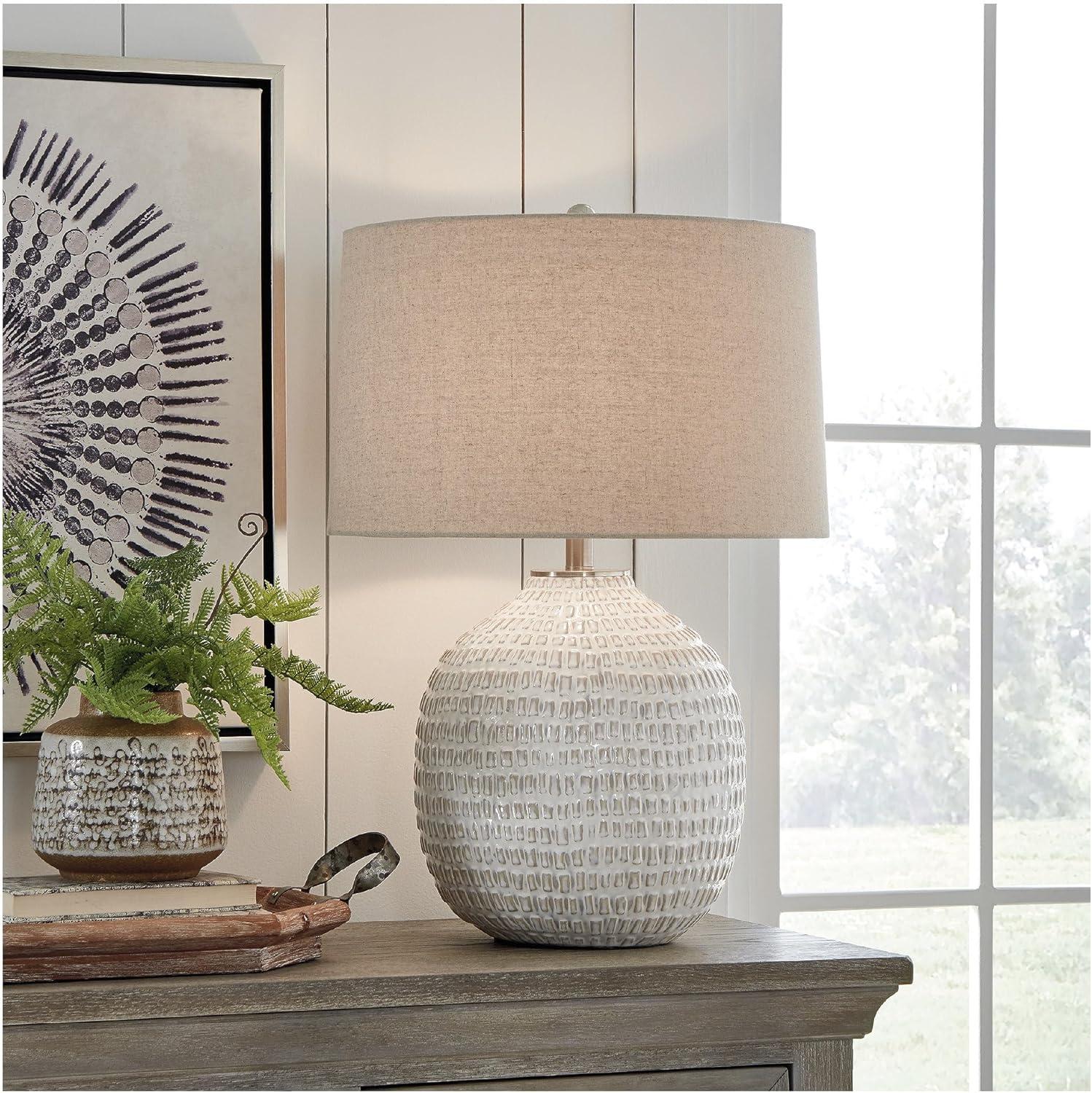 imageSignature Design by Ashley Jamon Contemporary 26 Round Textured Ceramic Table Lamp Beige