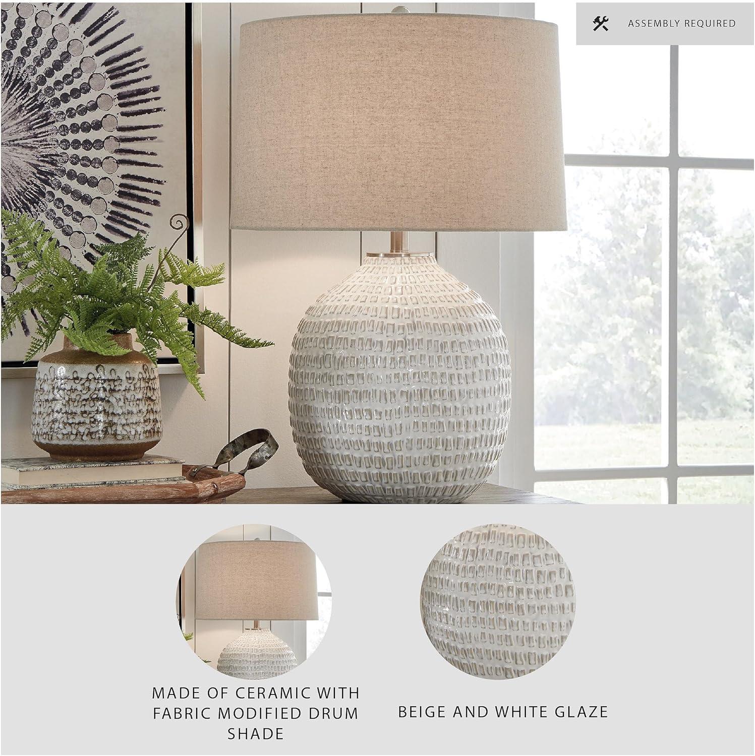 imageSignature Design by Ashley Jamon Contemporary 26 Round Textured Ceramic Table Lamp Beige