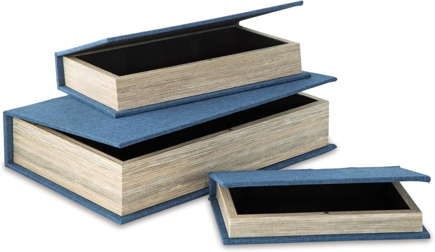 imageSignature Design by Ashley Jolina Vintage Box Set with Hinged Top and Velvet Lining Set of 3 Blue amp Beige