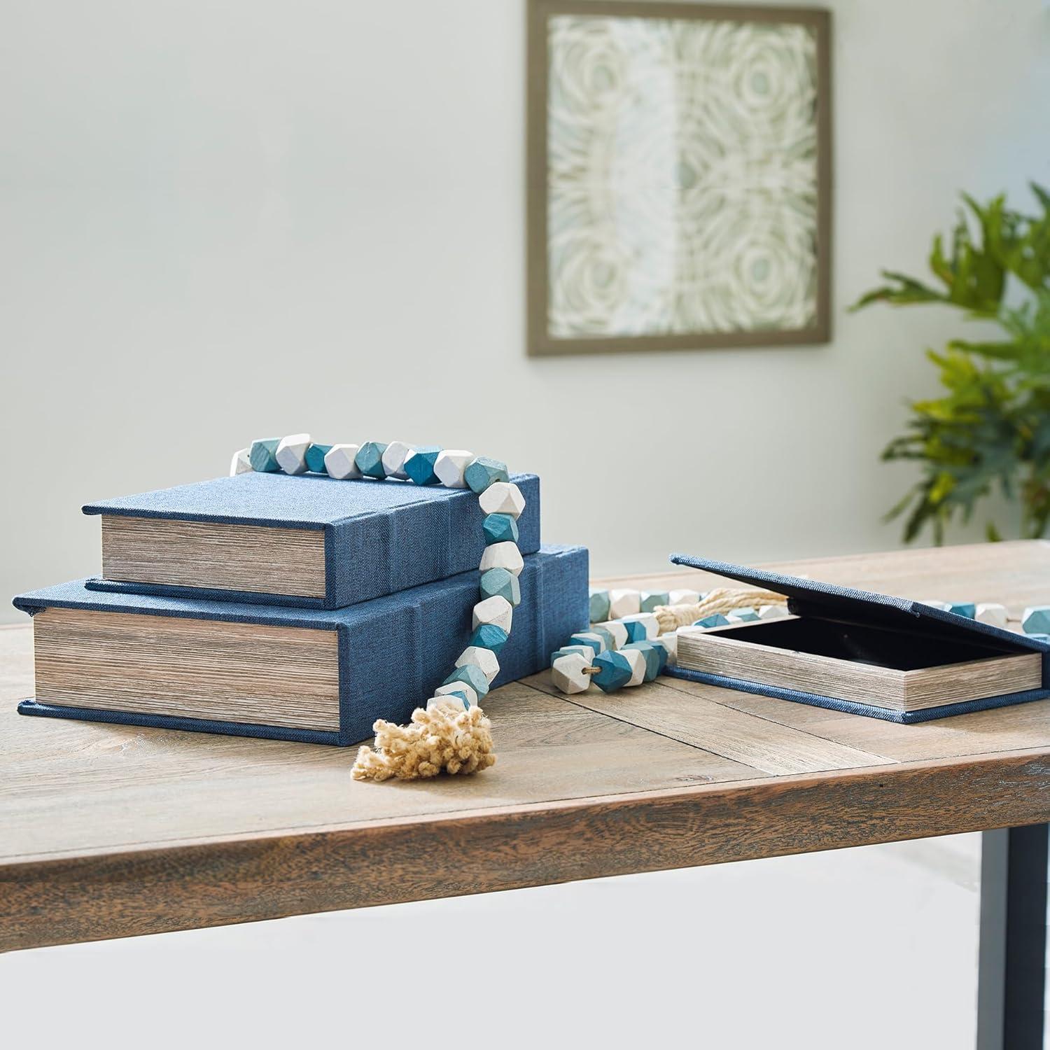 imageSignature Design by Ashley Jolina Vintage Box Set with Hinged Top and Velvet Lining Set of 3 Blue amp Beige