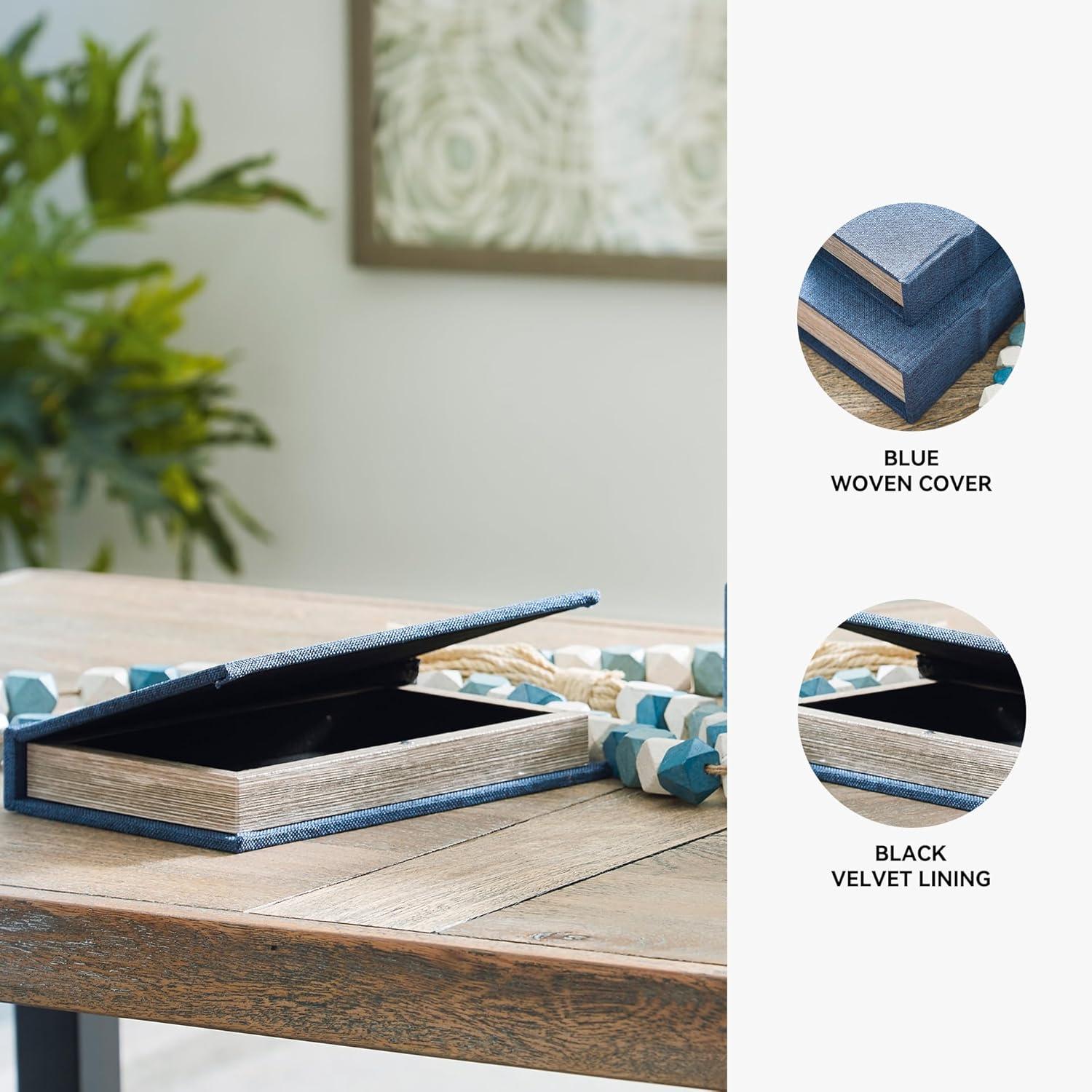 imageSignature Design by Ashley Jolina Vintage Box Set with Hinged Top and Velvet Lining Set of 3 Blue amp Beige