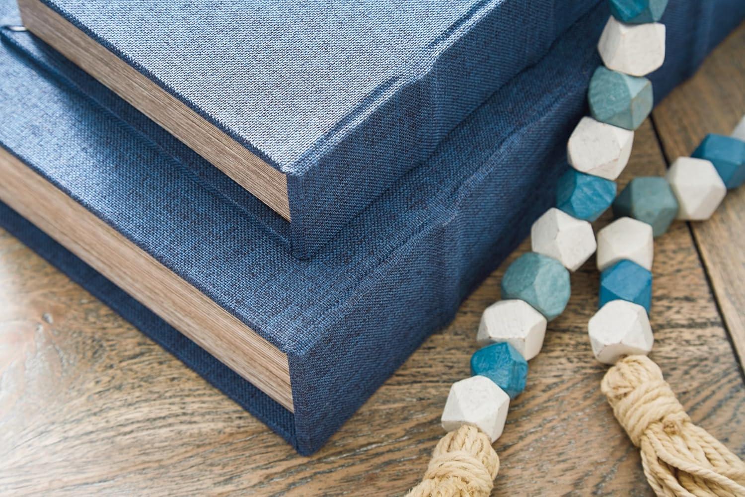 imageSignature Design by Ashley Jolina Vintage Box Set with Hinged Top and Velvet Lining Set of 3 Blue amp Beige