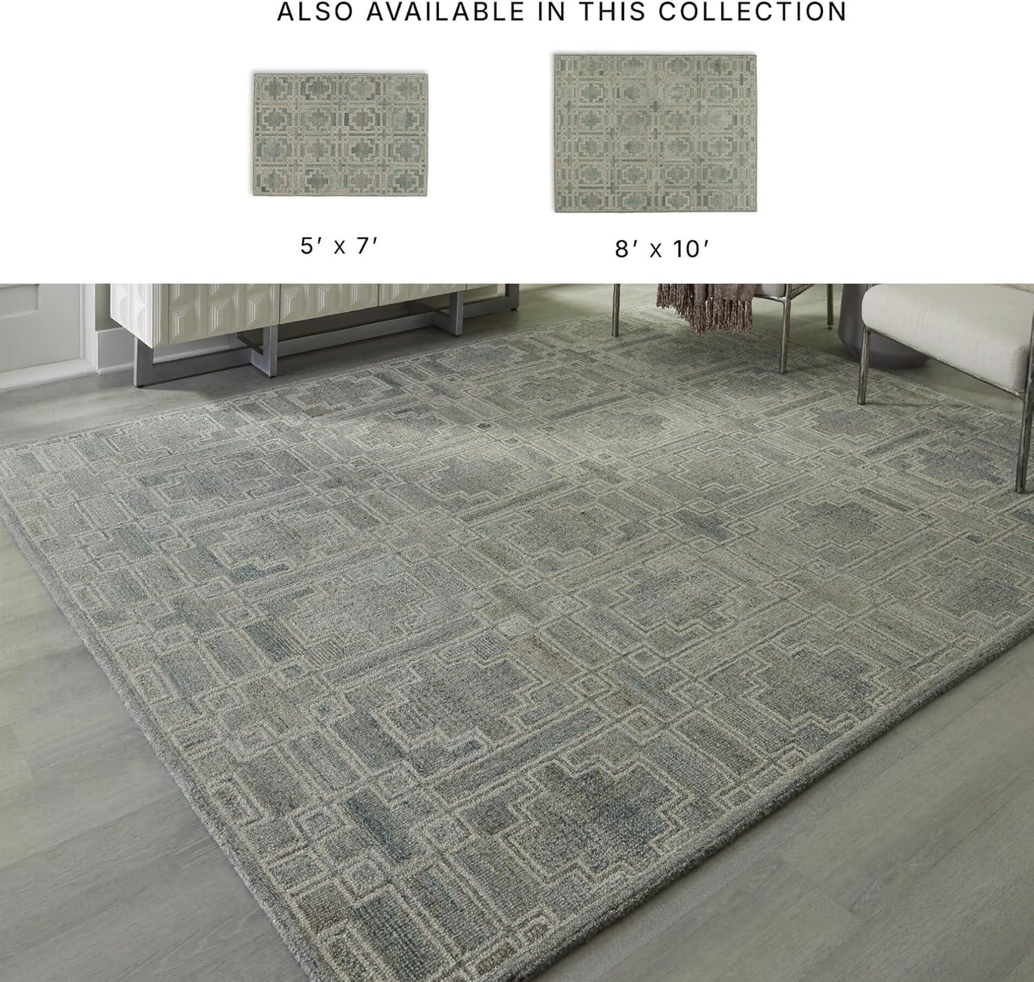 imageSignature Design by Ashley Jossland Casual Indoor Geometric Wool Blend Handmade 8 x 10 Large Rug Green amp Beige79 x 101 Rectangular