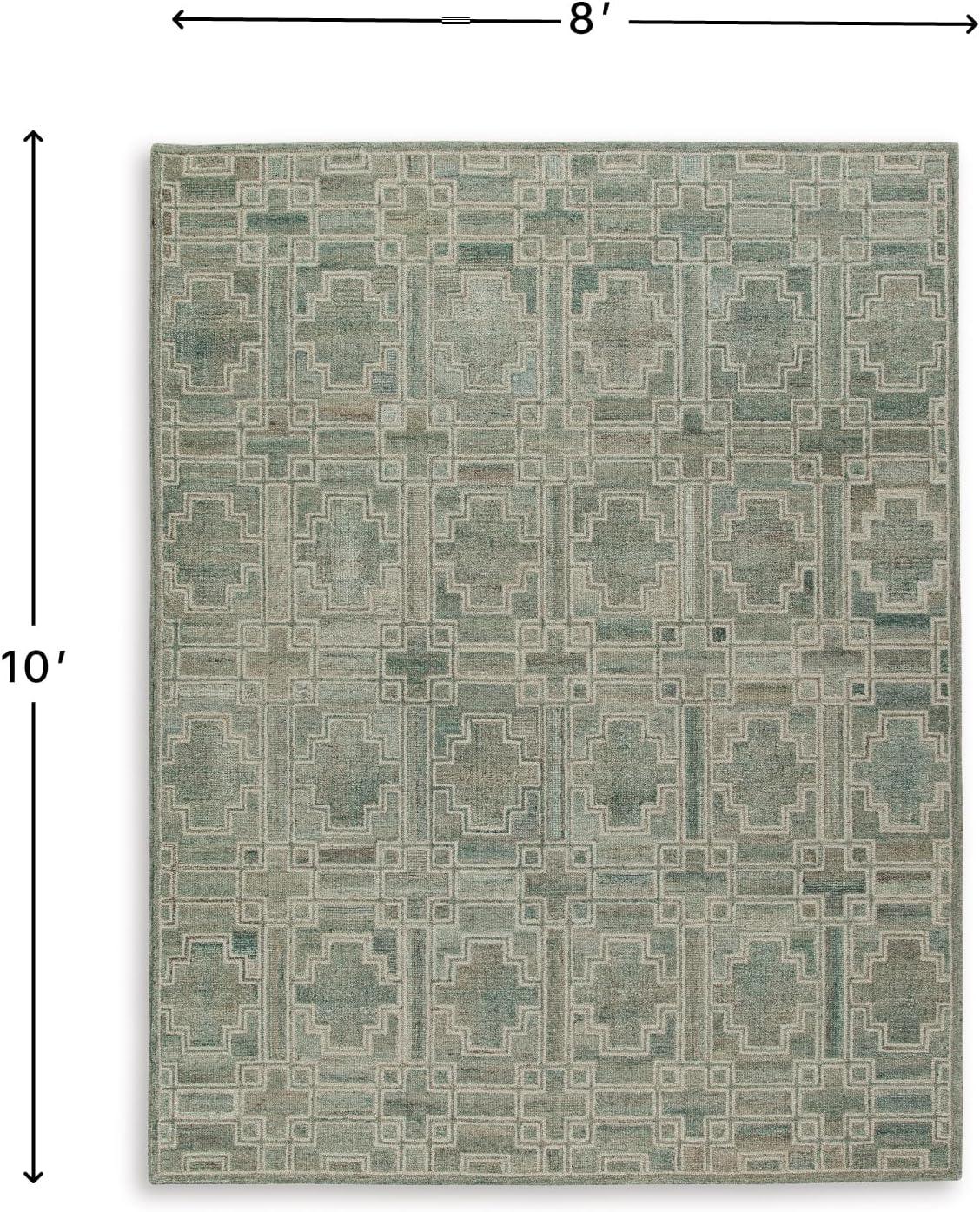 imageSignature Design by Ashley Jossland Casual Indoor Geometric Wool Blend Handmade 8 x 10 Large Rug Green amp Beige79 x 101 Rectangular