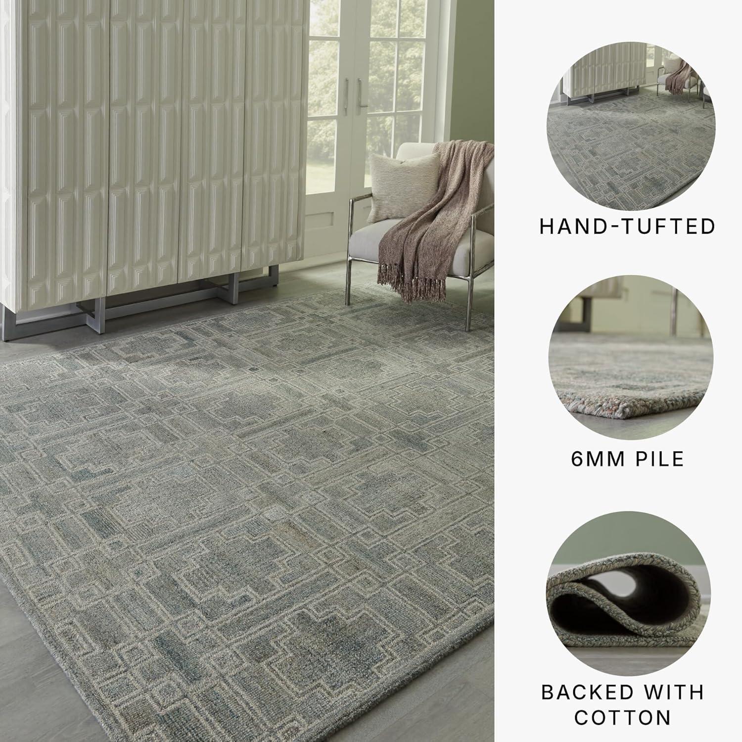 imageSignature Design by Ashley Jossland Casual Indoor Geometric Wool Blend Handmade 8 x 10 Large Rug Green amp Beige79 x 101 Rectangular