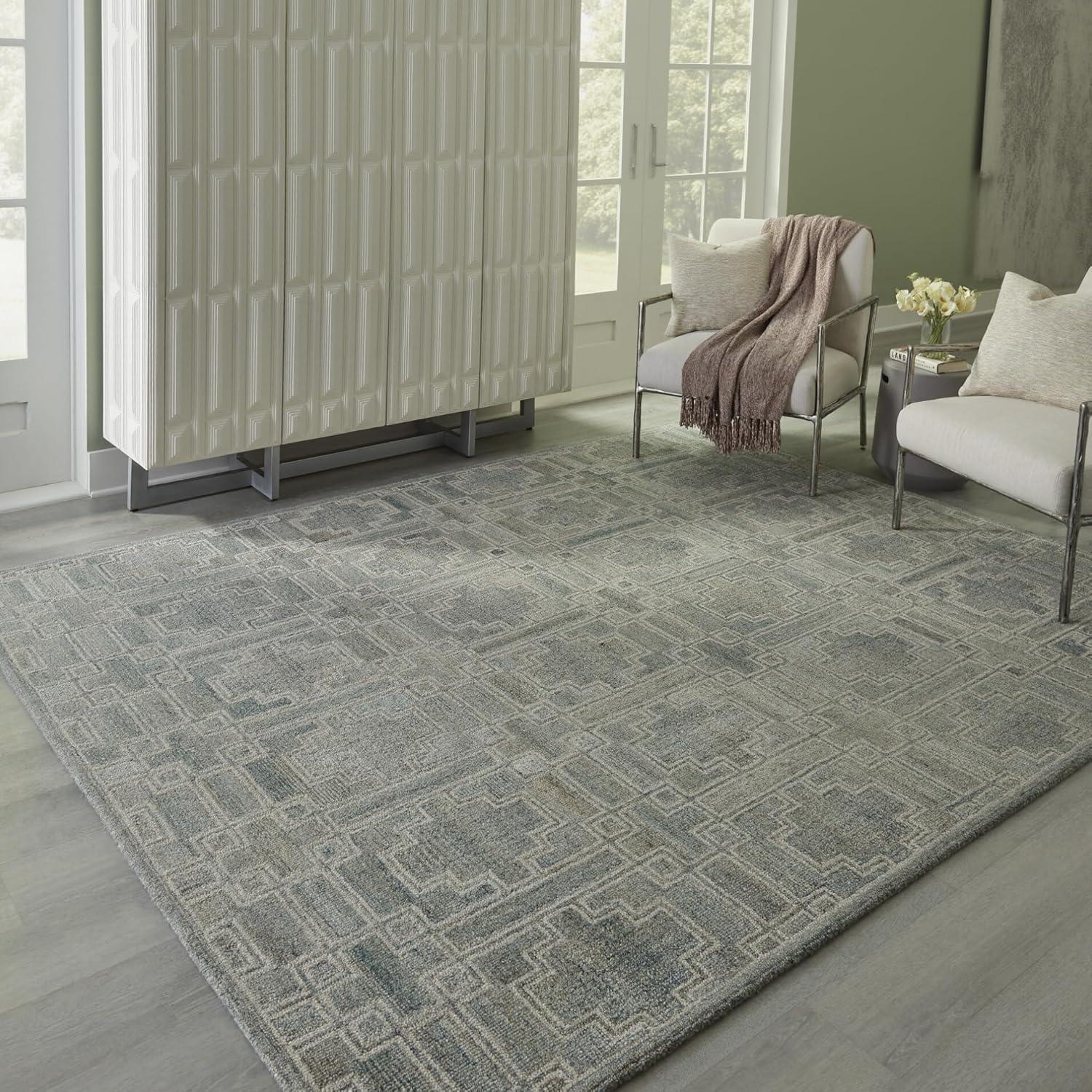 imageSignature Design by Ashley Jossland Casual Indoor Geometric Wool Blend Handmade 8 x 10 Large Rug Green amp Beige79 x 101 Rectangular