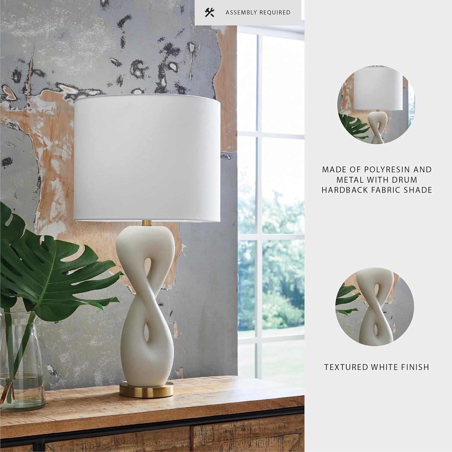 imageSignature Design by Ashley Judrich Modern Table Lamp with 3Way Switch and Drum Shade White amp Gold