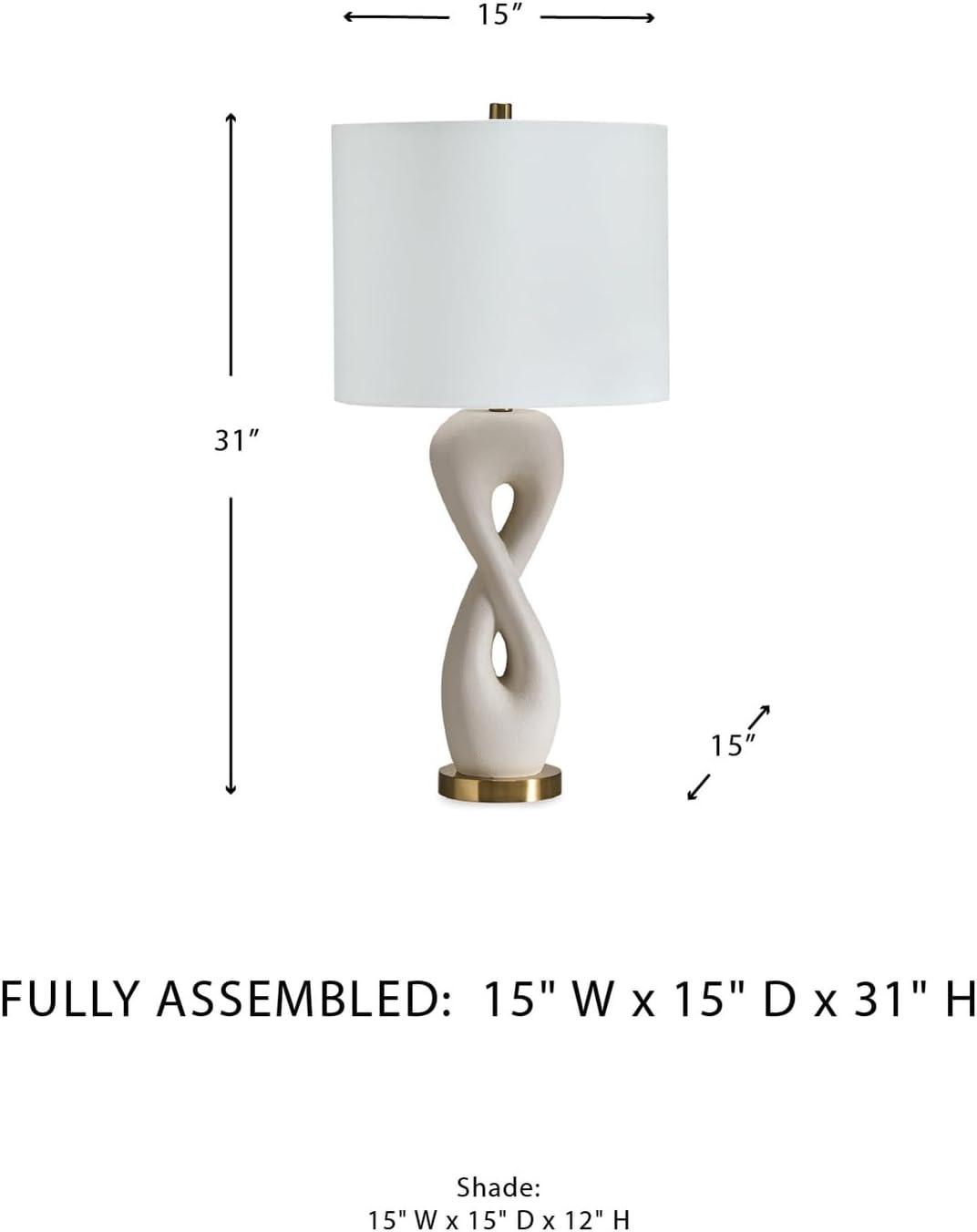 imageSignature Design by Ashley Judrich Modern Table Lamp with 3Way Switch and Drum Shade White amp Gold