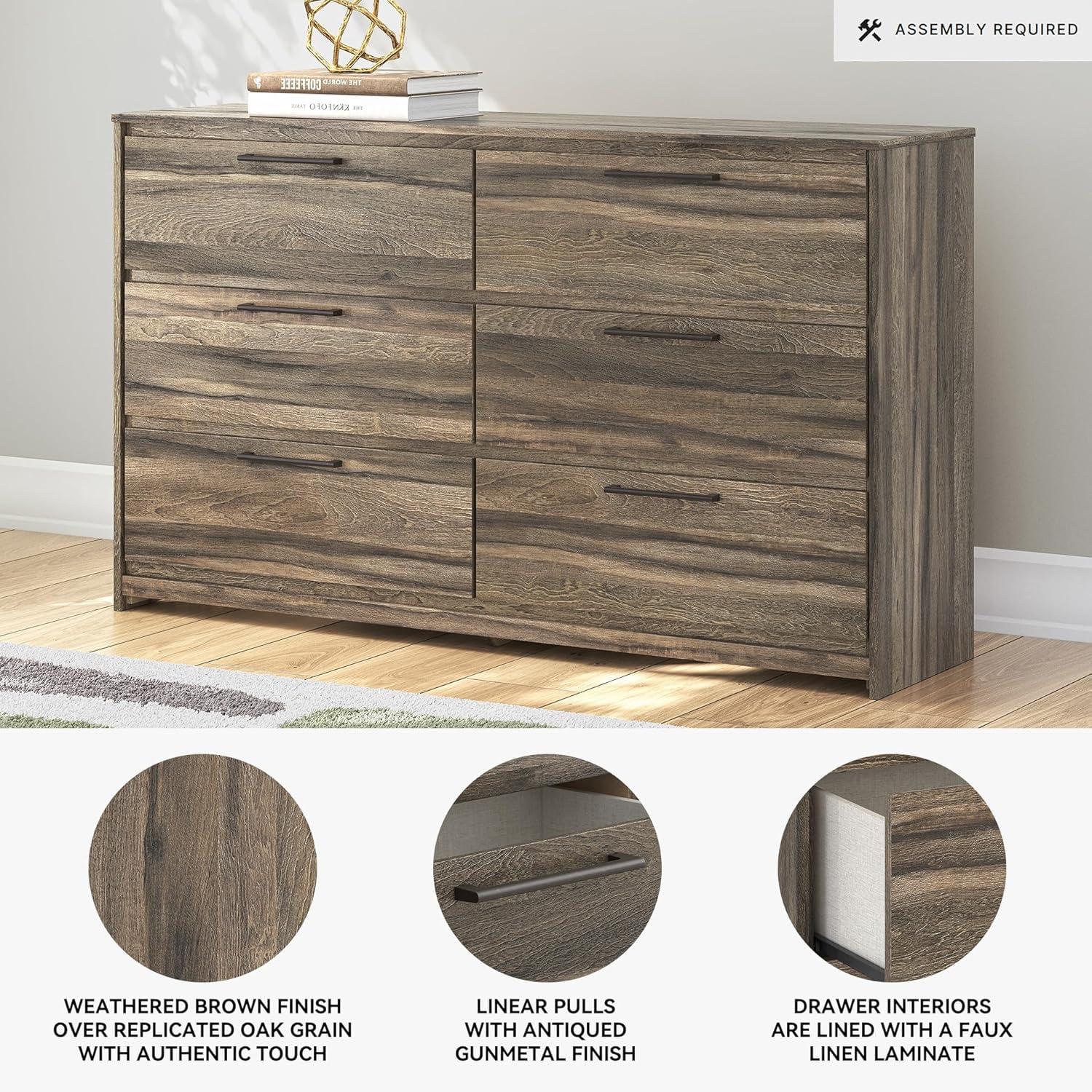 imageSignature Design by Ashley Jusika Casual 6Drawer Dresser with Oak Finish Dark Brown