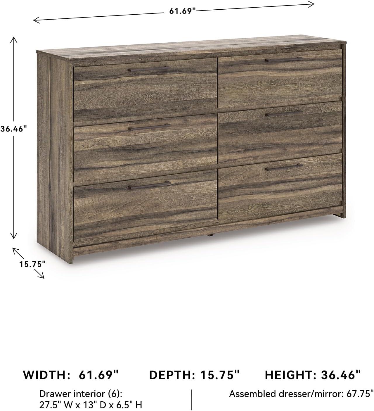 imageSignature Design by Ashley Jusika Casual 6Drawer Dresser with Oak Finish Dark Brown