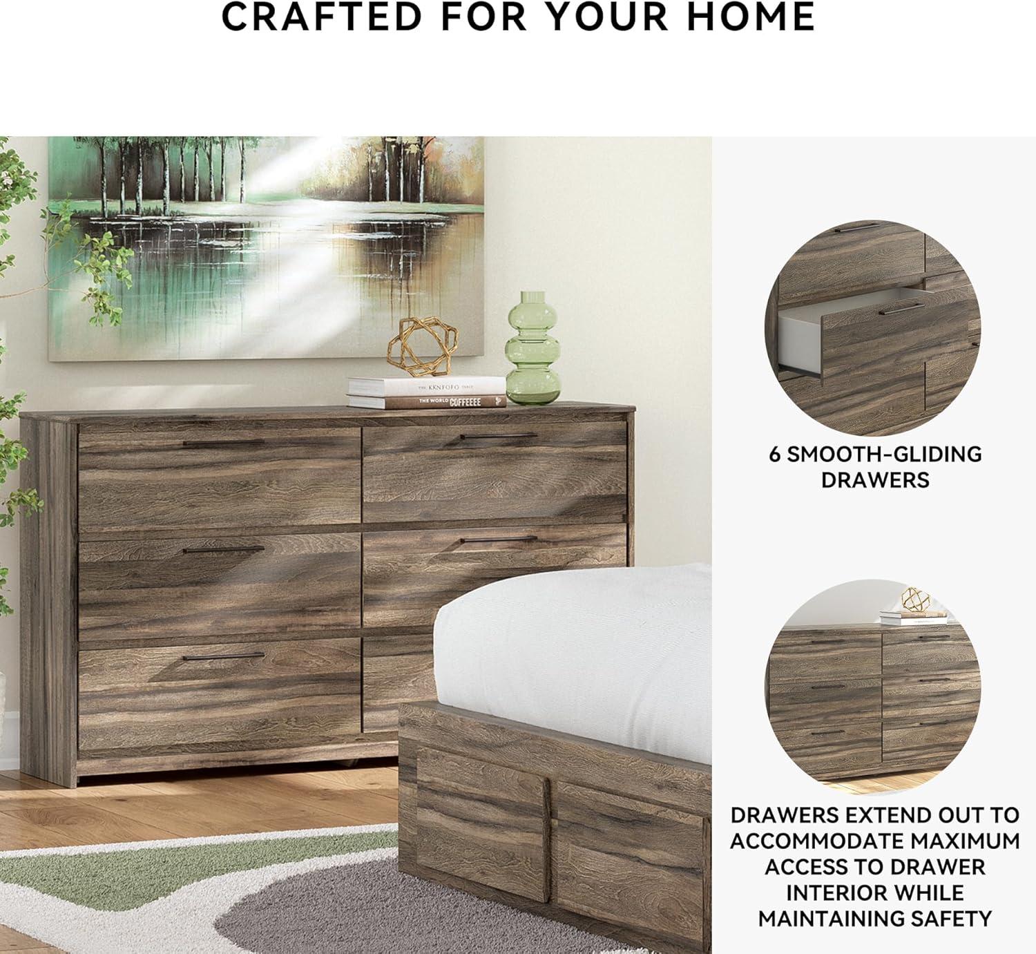 imageSignature Design by Ashley Jusika Casual 6Drawer Dresser with Oak Finish Dark Brown