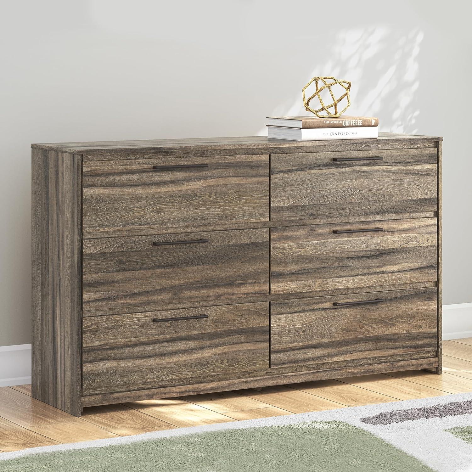 imageSignature Design by Ashley Jusika Casual 6Drawer Dresser with Oak Finish Dark Brown