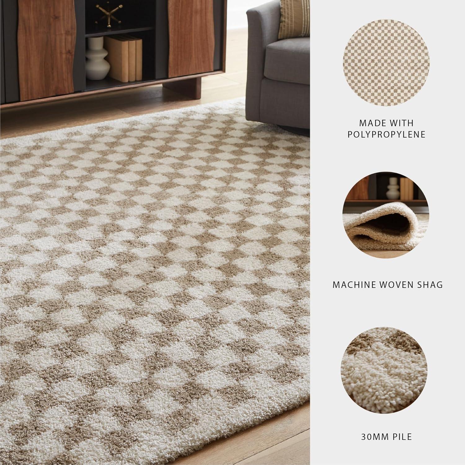 imageSignature Design by Ashley Karamen Casual Indoor Checkered Rectangular 8 x 10 Area Rug Beige amp Brown