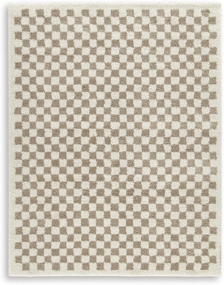 imageSignature Design by Ashley Karamen Casual Indoor Checkered Rectangular 8 x 10 Area Rug Beige amp Brown